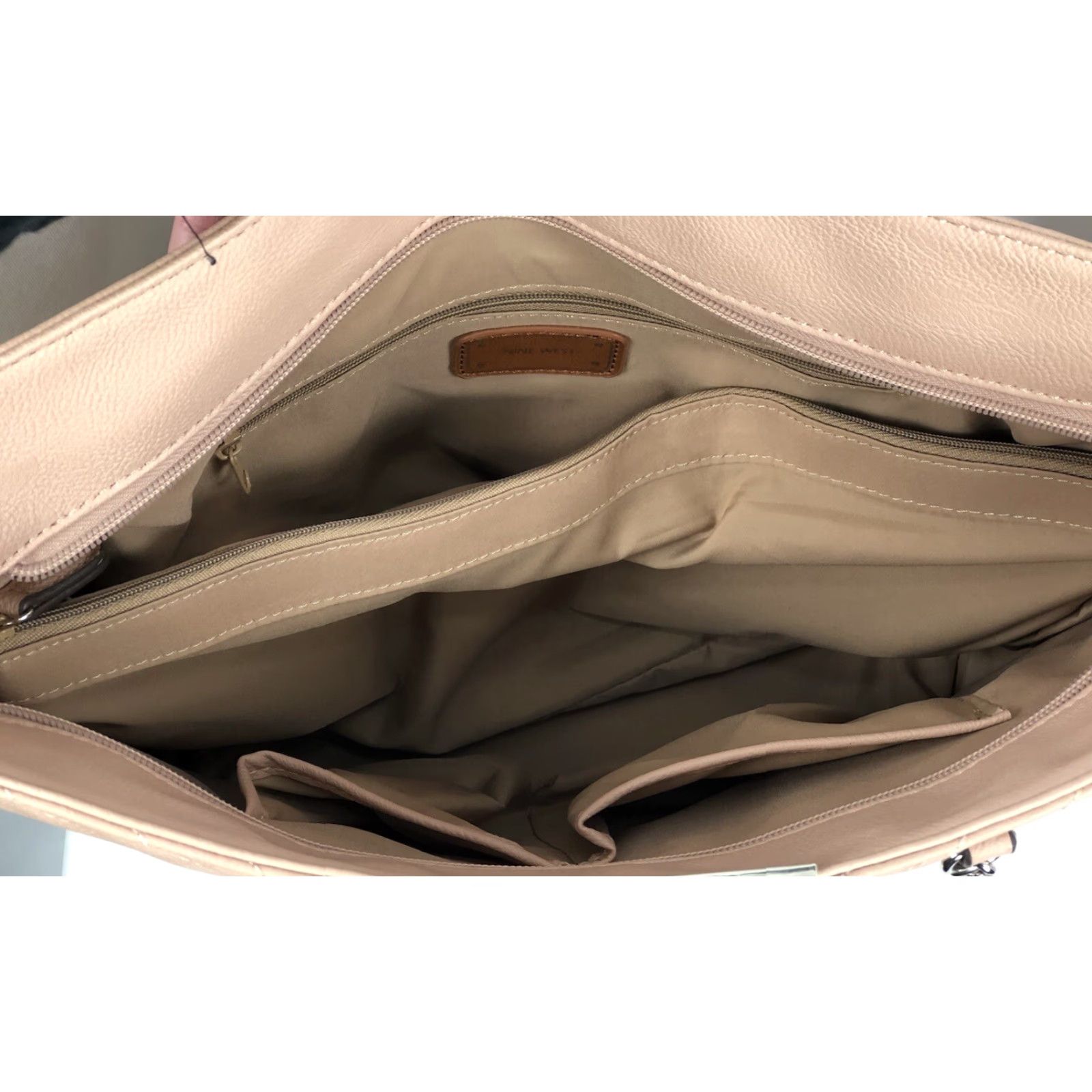 Nine West Nine West Quilted Tote Large Handbag Beige Double Chain Handles Faux Leather Purse Women Size ONE SIZE - 8 Thumbnail