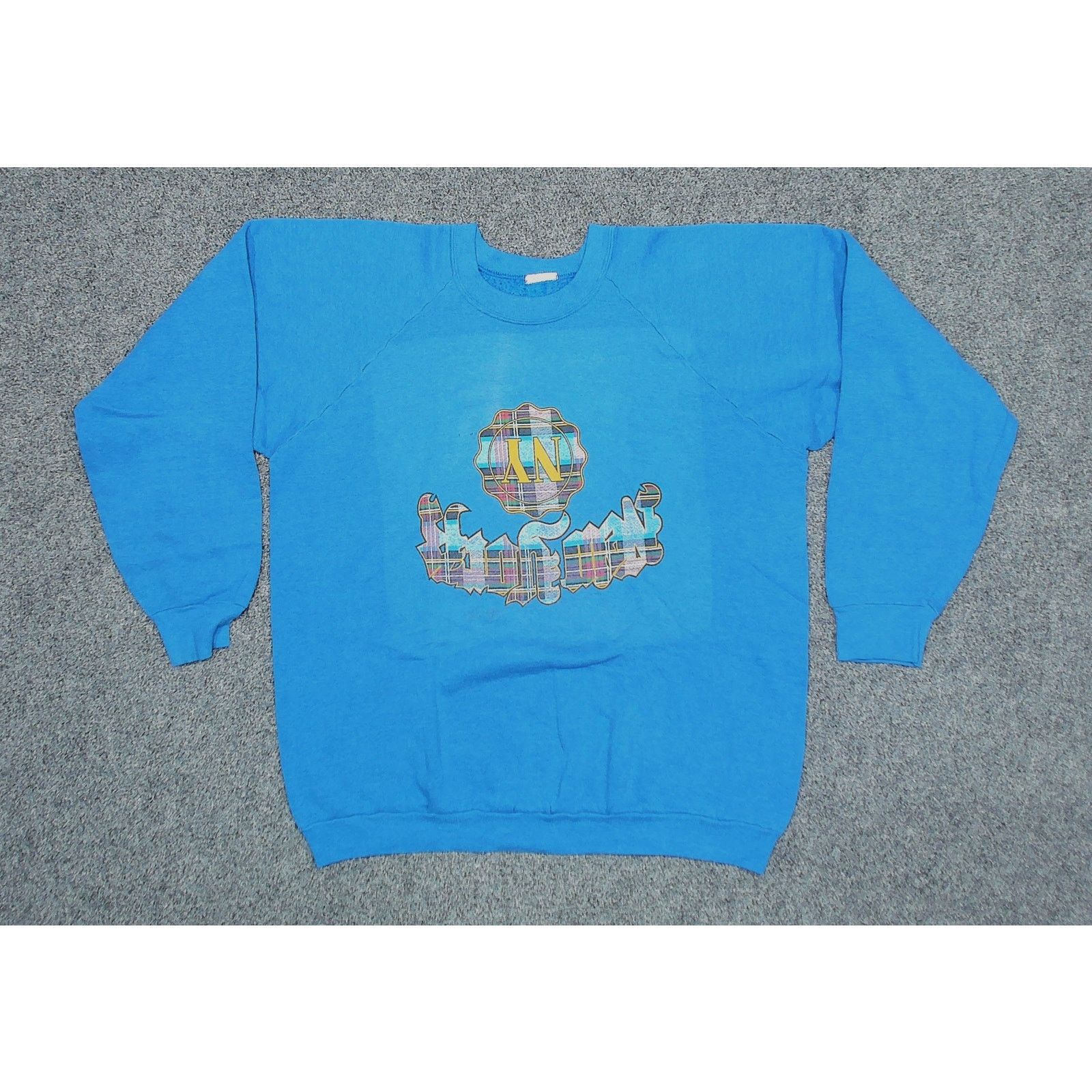 Vintage Vintage 80s Faded Blue NY Upside Down Error Sweatshirt Size US L / EU 52-54 / 3 - 3 Thumbnail