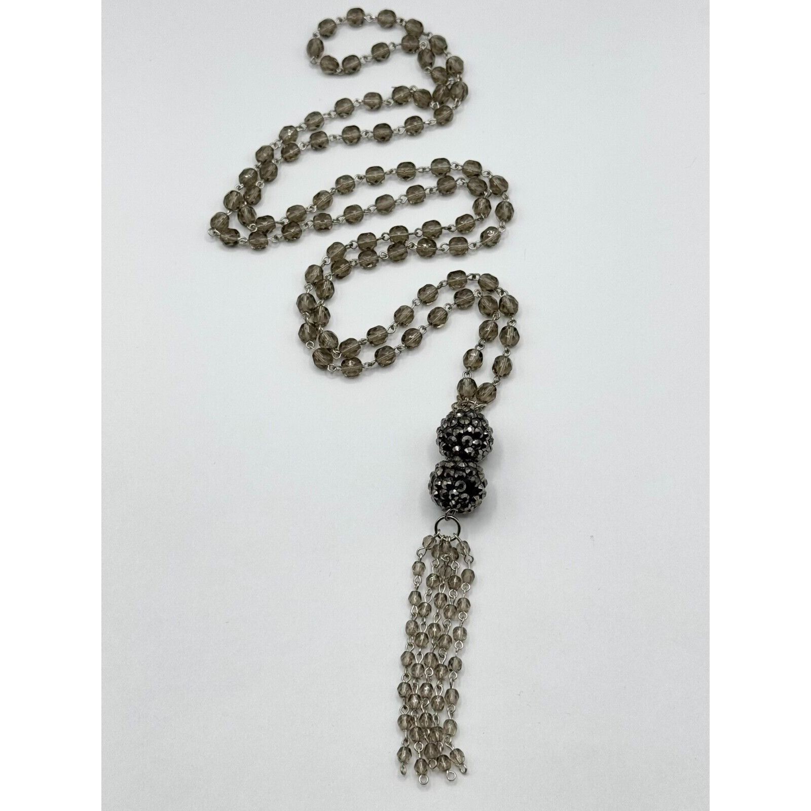 Vintage Vintage grey crystal beaded tassel rhinestone necklace Size ONE SIZE - 1 Thumbnail