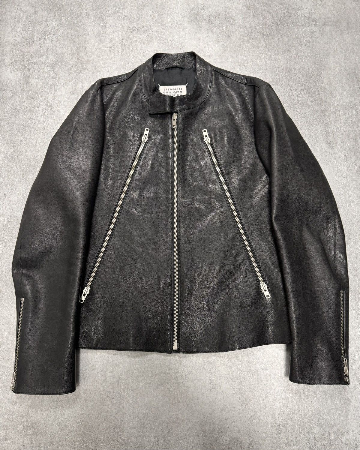 image of Sold Maison Margiela 5-Zip Leather Grain Jacket in Black, Men's (Size Medium)
