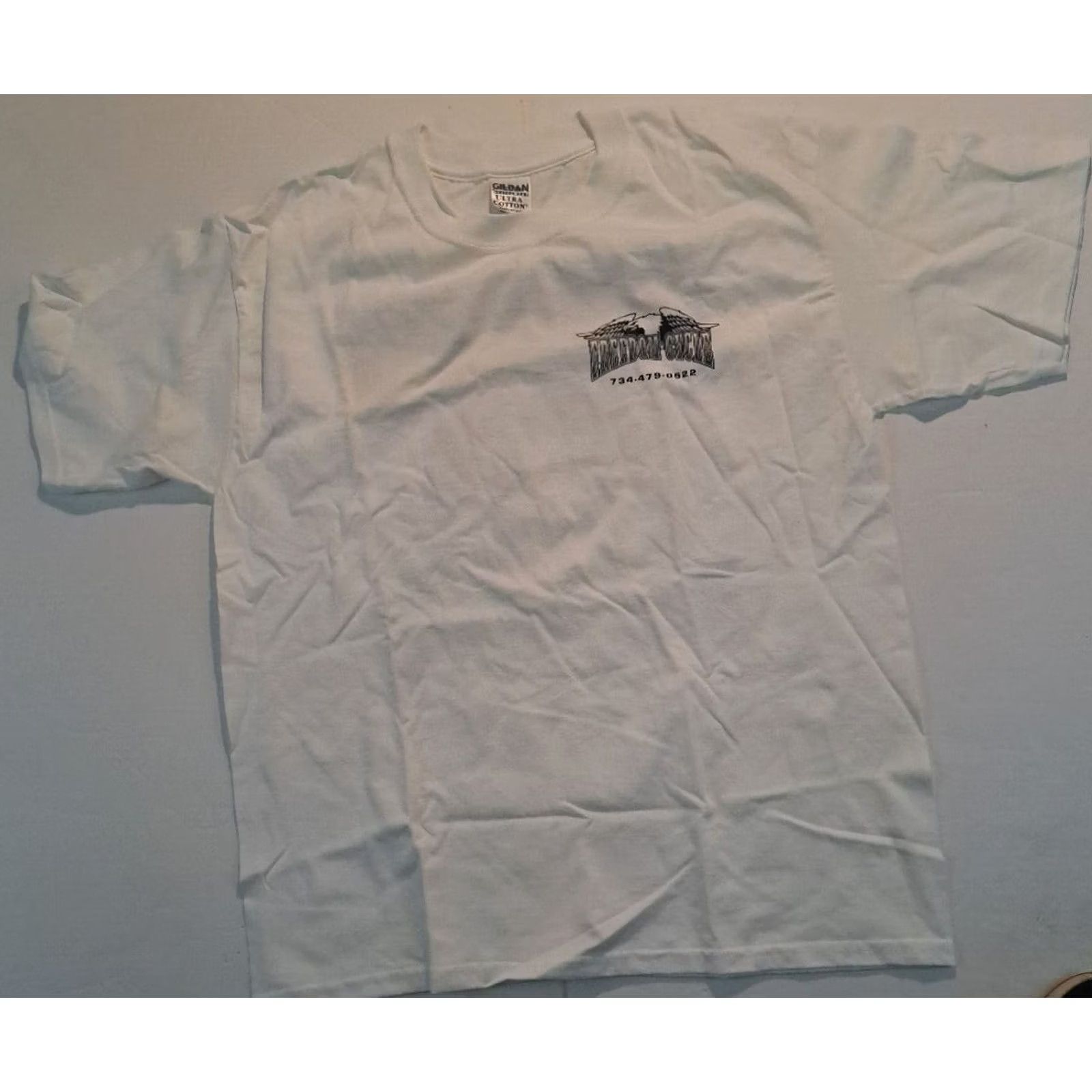 Gildan Freedom Cycle Harley-Davidson Dealer T-Shirt L Men White Motorcycles 90s? No decade info. Size US L / EU 52-54 / 3 - 2 Thumbnail