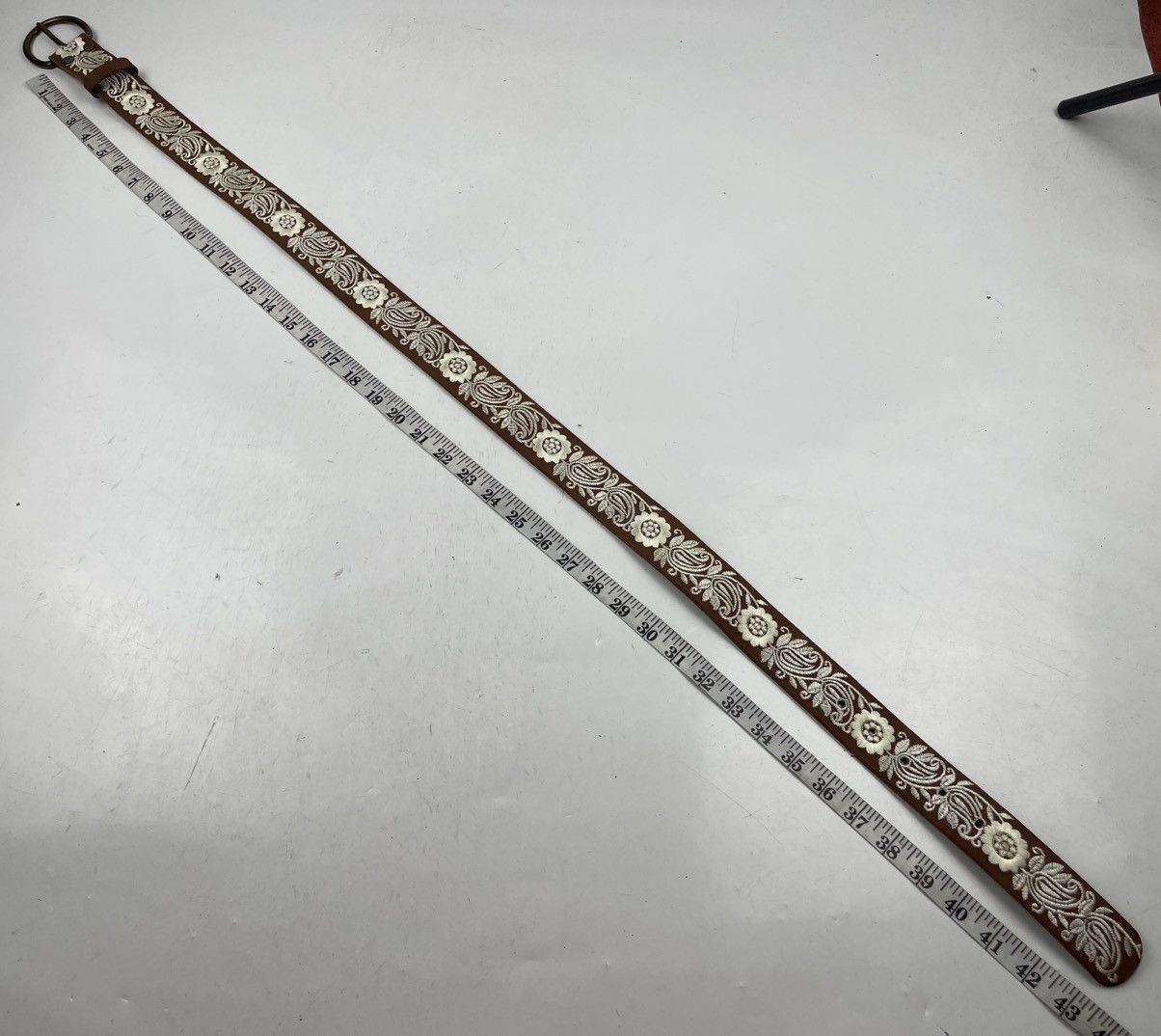 Japanese Brand rare design embroidery leather belt tc40 Size 38 - 4 Thumbnail