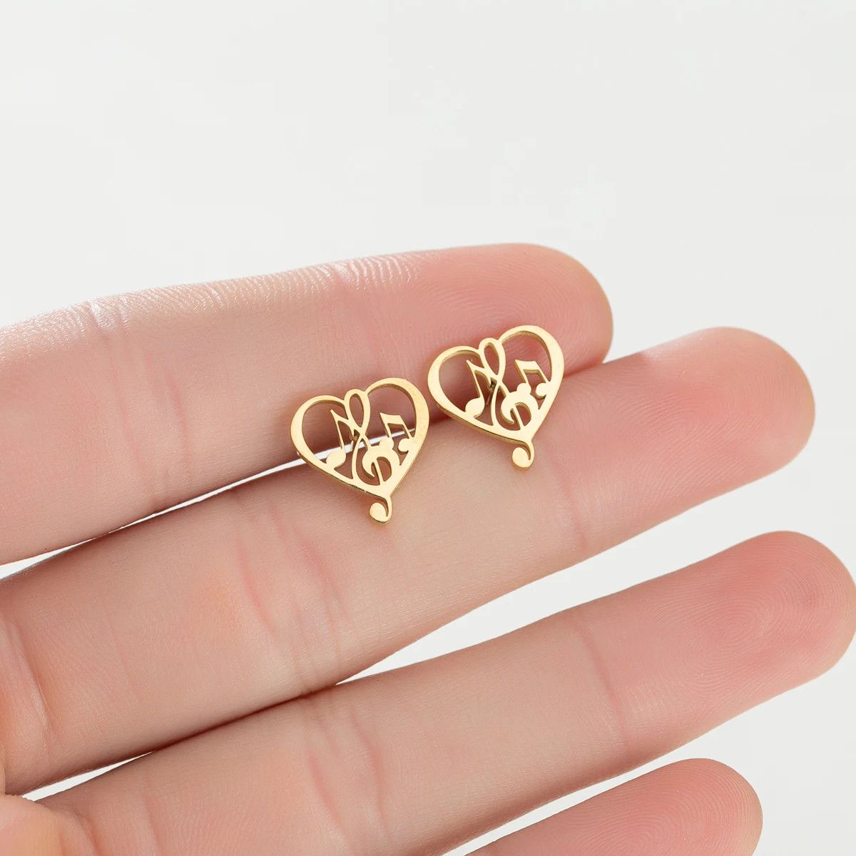 Jewelry Heart of Note Stud Earrings Charm Earring Gift Size ONE SIZE - 1 Preview