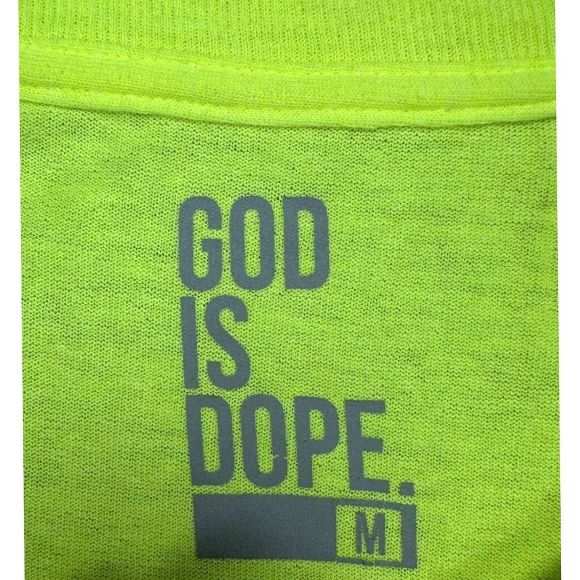Vintage God Is Dope T-Shirt Mens Medium Neon Green Graphic Print Crew Neck Tee Size US M / EU 48-50 / 2 - 4 Thumbnail