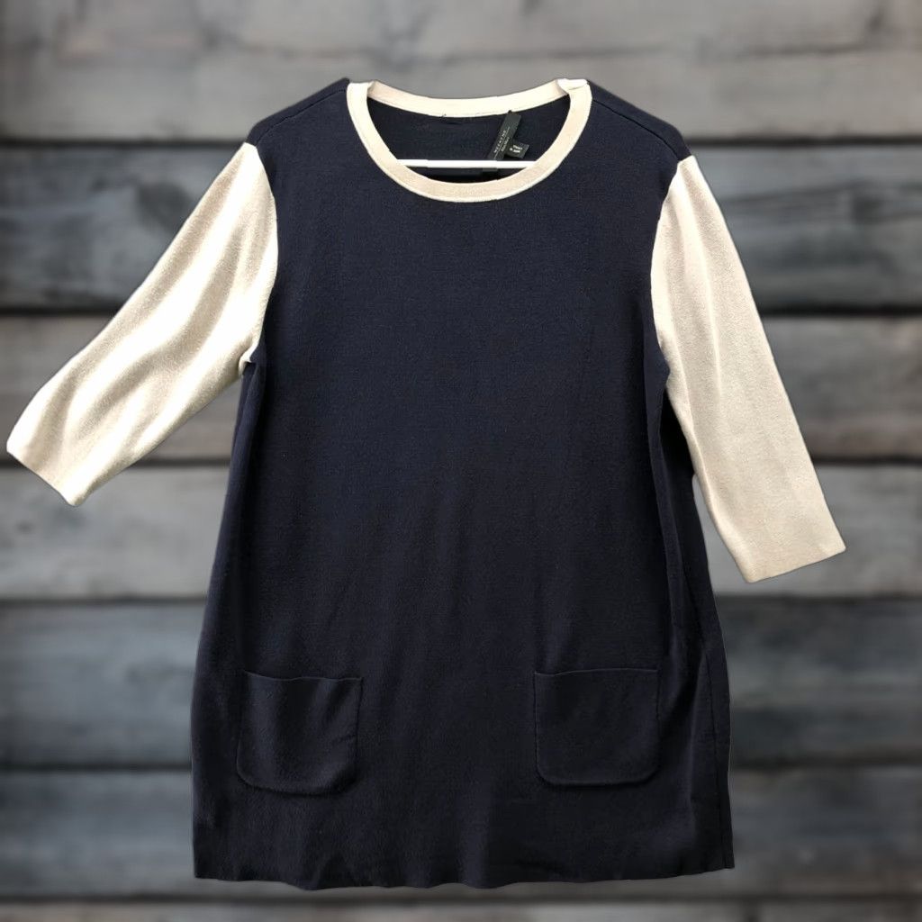 Weekend Max Mara Sweater Womens S Navy Blue Ivory Crewneck Pullover Knit