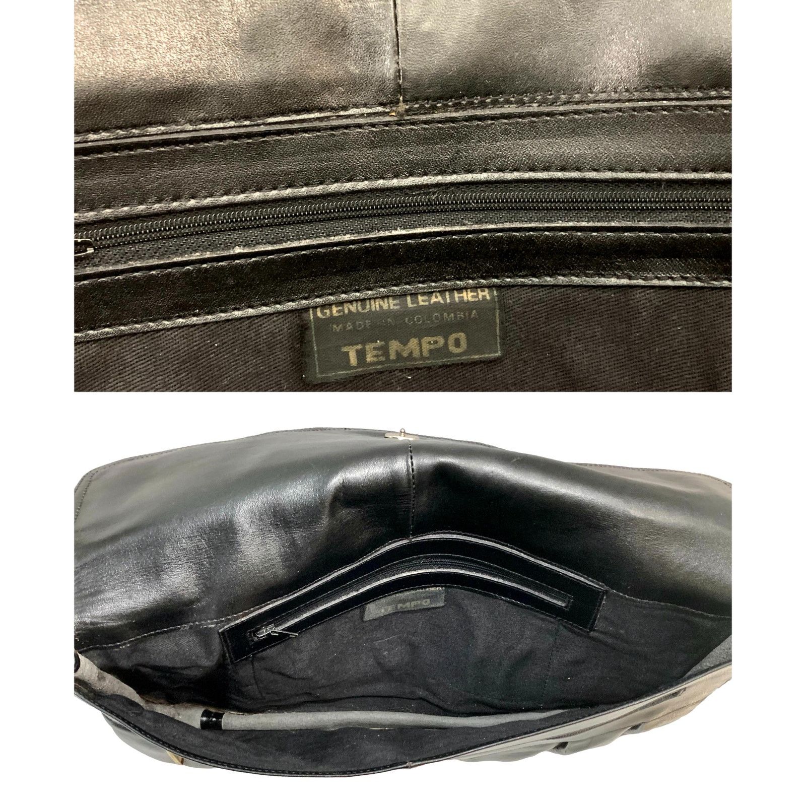 Vintage 80s Large Black Leather Clutch Bag | Tempo made Colombia Size ONE SIZE - 6 Thumbnail