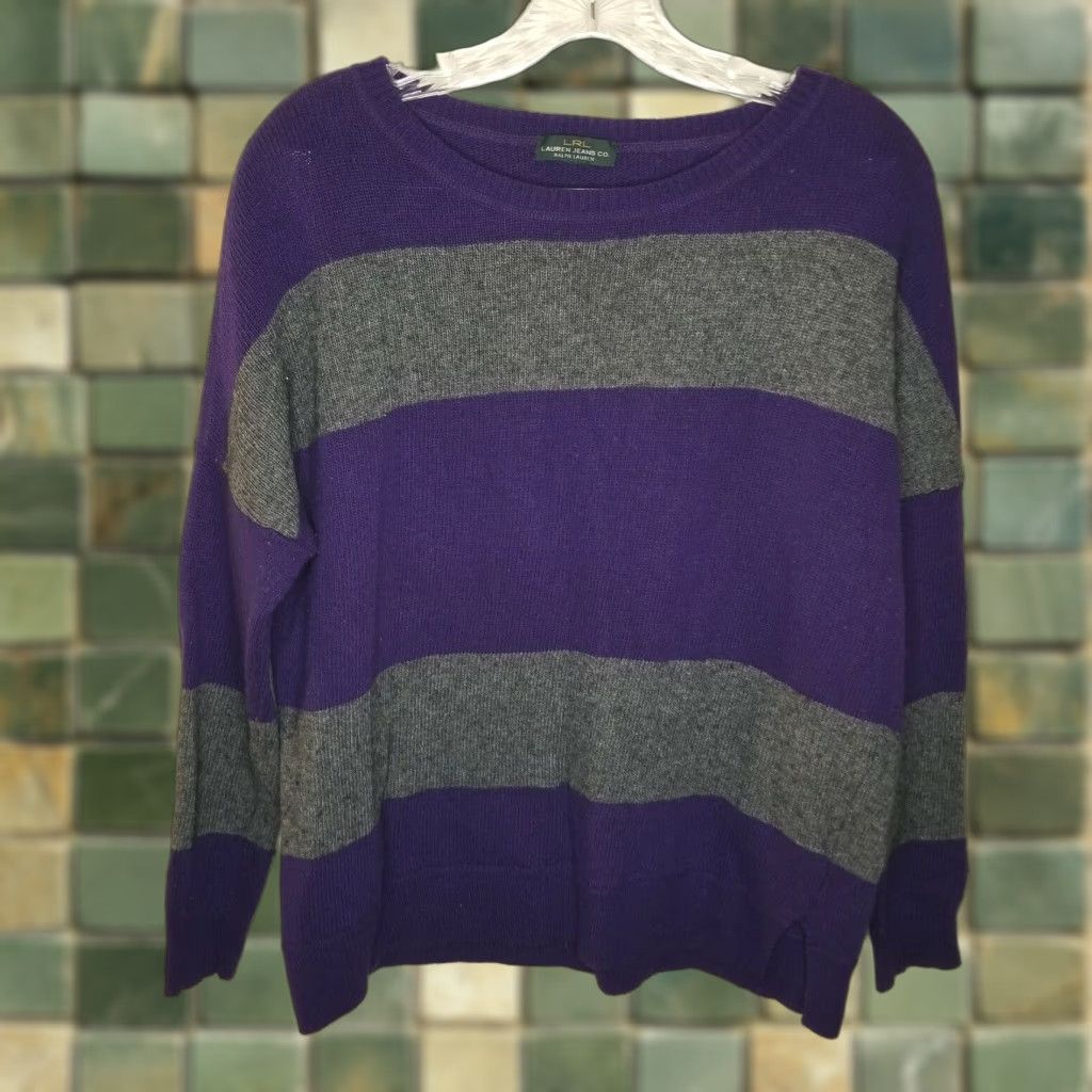 Ralph Lauren LAUREN RALPH LAUREN Womens Purple Striped Sweater Pullover Long Sleeve Size L-XL Regular Size L / US 10 / IT 46 - 1 Thumbnail