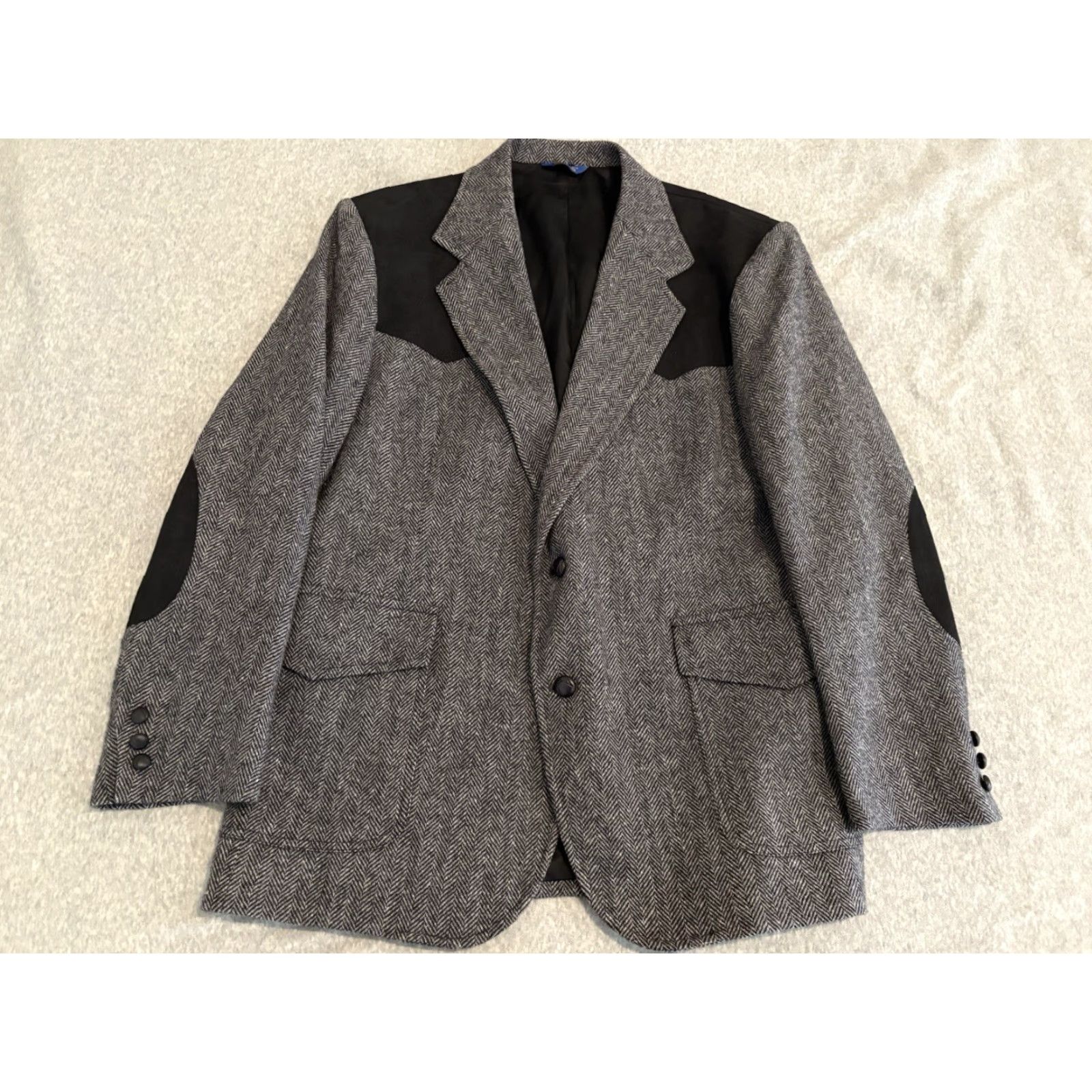 Pendleton Pendleton Wool Tweed Jacket Sport Coat Gray Black 44 Mens Western 2 Button Elbow Patch Blazer Size 44 Wool Blazer Size 44R - 2 Thumbnail