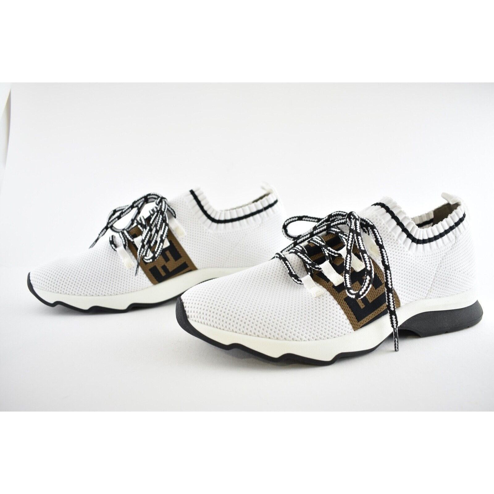 Fendi Fendi FF Knit White Sock Brown Black Logo Low Top Sneaker 41 Size US 11 / IT 41 - 10 Thumbnail