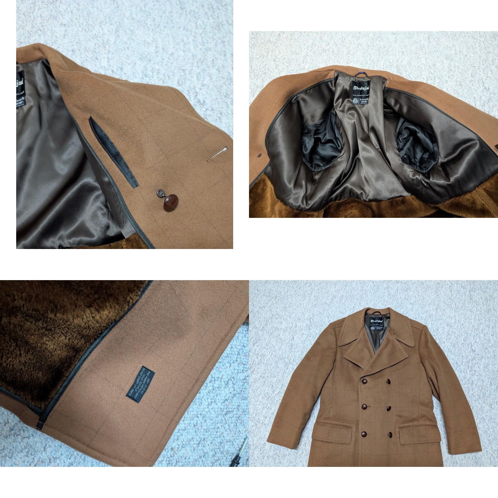 Doublet VINTAGE Stratojac OVERCOAT Shirt Mens 40 Brown Wool Flannel Double Breasted 1970s USA Made Sherpa Patten: Windowpane Size US M / EU 48-50 / 2 - 8 Thumbnail