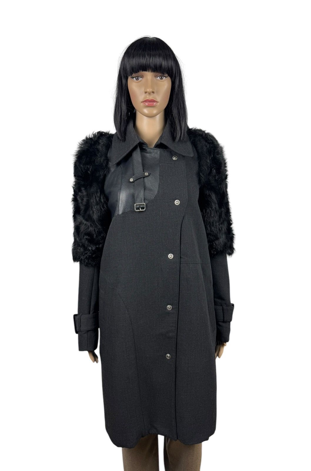Designer Eudon Choi London Coat Wool-Leather & Real Fur Details UK10 Size M / US 6-8 / IT 42-44 - 1 Thumbnail