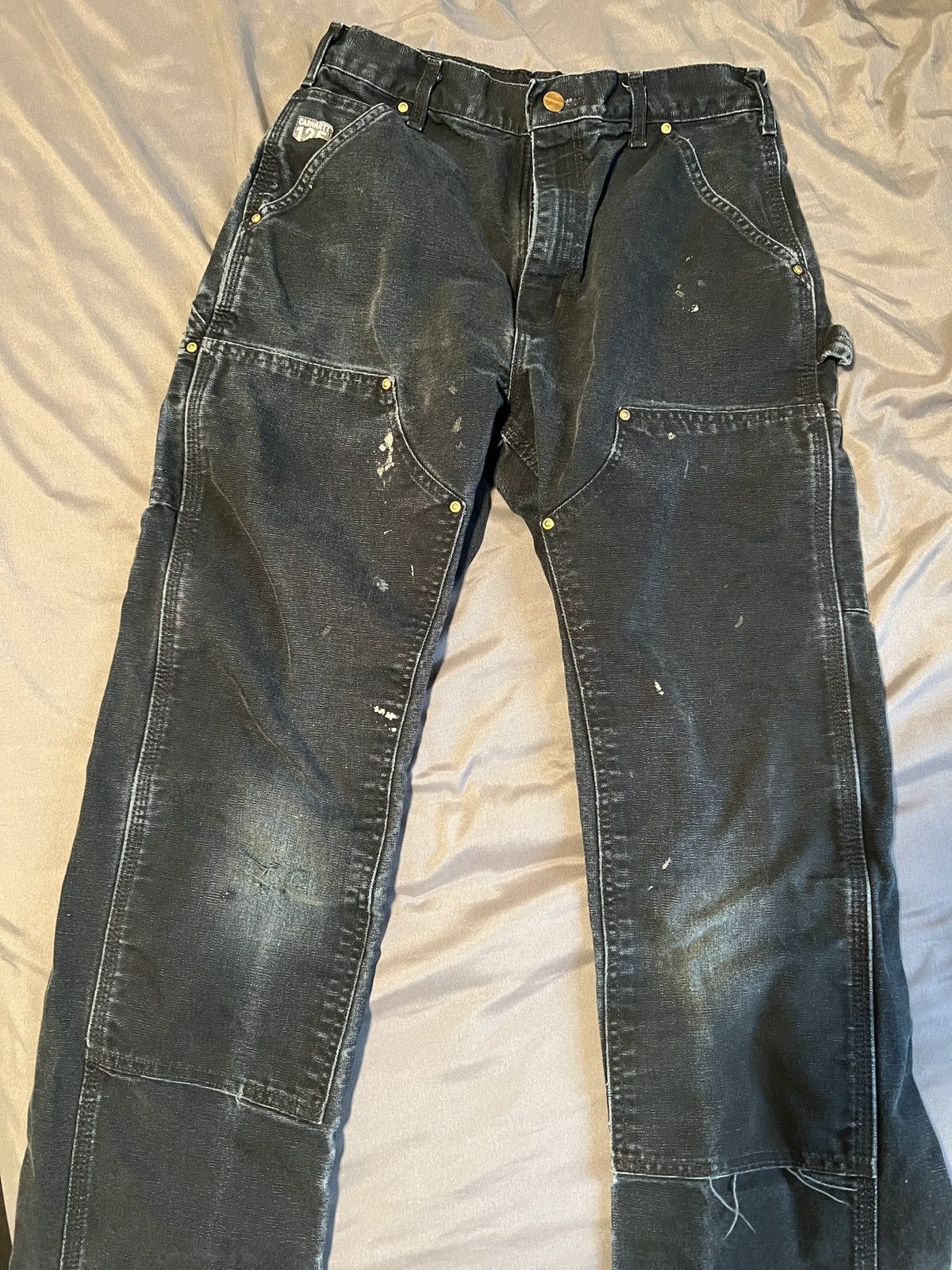 Pre-owned Carhartt X Vintage Worn Vintage Aged Carhartt Double Knee Pants Black