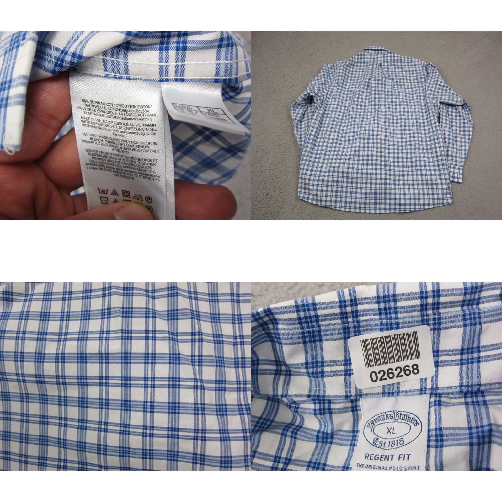 Brooks Brothers Brooks Brothers Shirt XL Adult Blue Check Supima Cotton Mens Regular Button-Up Size US XL / EU 56 / 4 - 8 Thumbnail