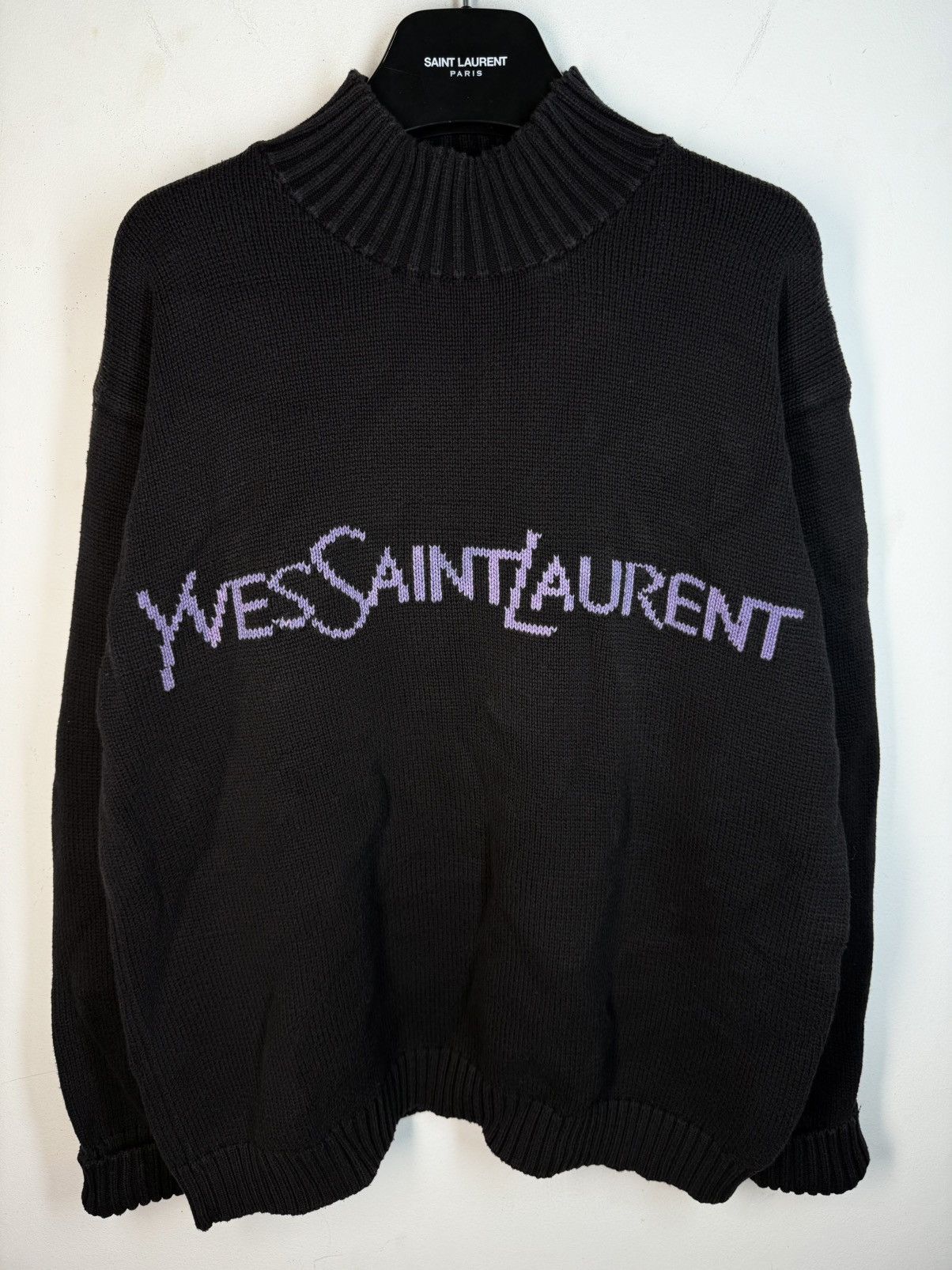 Yves Saint Laurent Black YSL Sweater Knit Big Logo Turtleneck YSL Sweatshirt Size US L / EU 52-54 / 3 - 1 Thumbnail