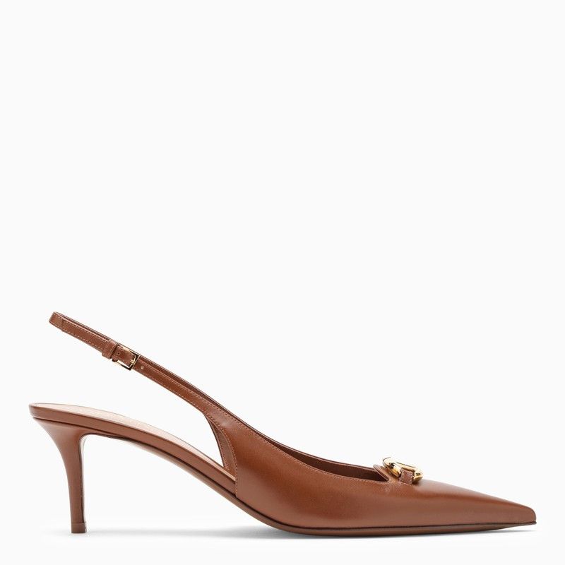 image of Valentino Garavani Slingback Pumps Vlogo The Bold Edition Tobacco Shoes in Brown, Women's (Size 8)