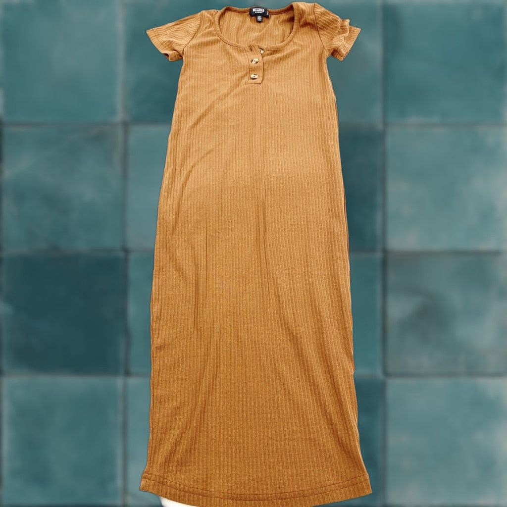 Missguided Missguided Dress Womens 2 Brown Ribbed Button Front Maternity Midi Size XS / US 0-2 / IT 36-38 - 1 Thumbnail