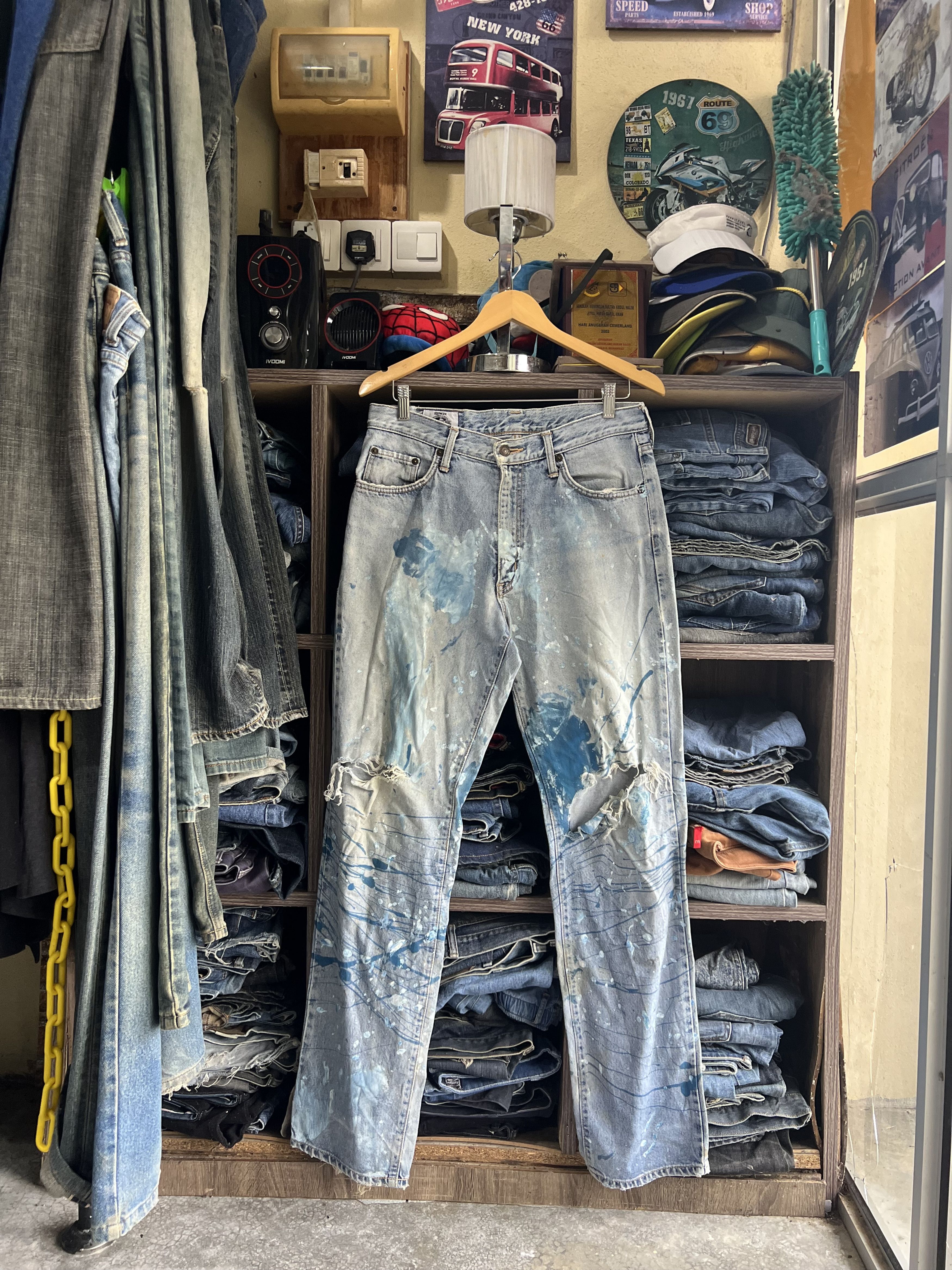 If Six Was Nine 🔥Rare Vintage Edwin Paint Splash Distressed Denim Size US 32 / EU 48 - 21 Thumbnail