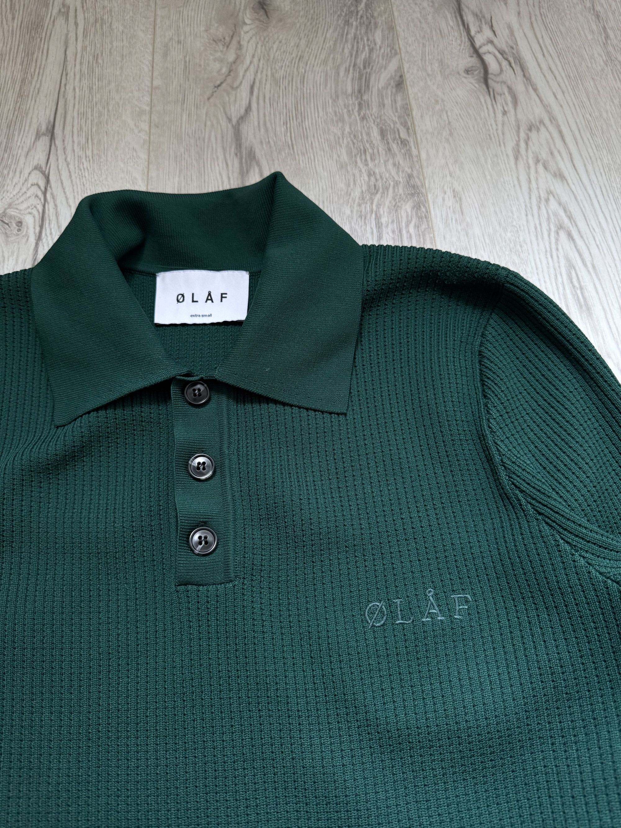 OLAF Lightweight Knitted Polo Jumper Green Size XS / S Size US XS / EU 42 / 0 - 2 Thumbnail