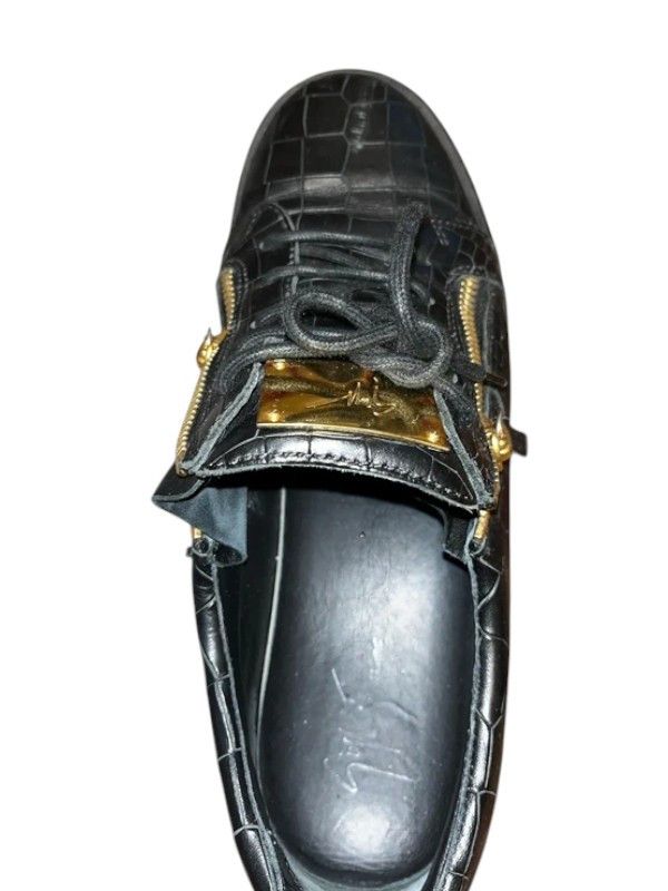 Giuseppe Zanotti Giuseppe Zanotti "Frankie" Croc Black Leather Gold Hardware Size US 11 / EU 44 - 6 Thumbnail