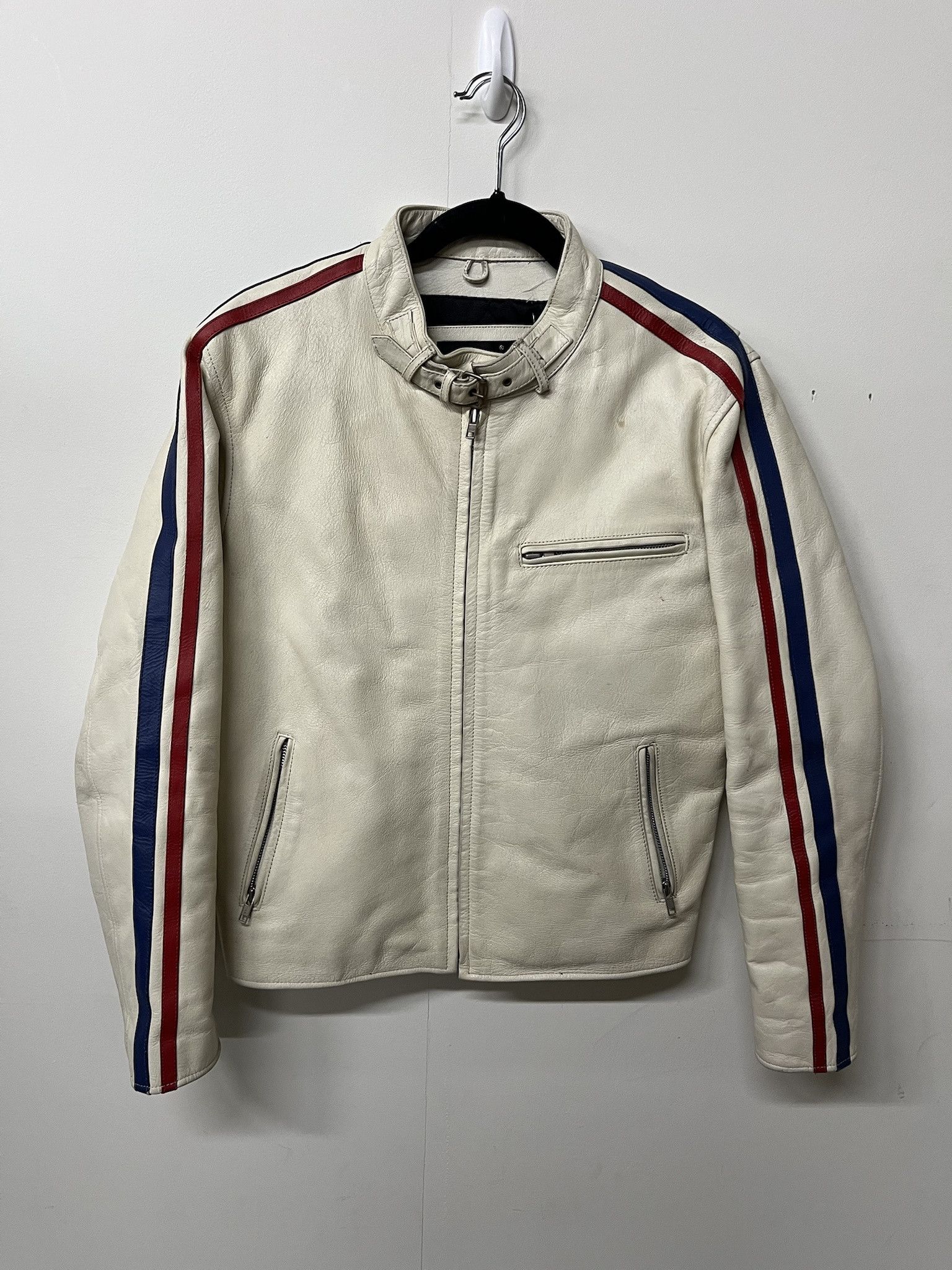 Leather × Vintage Vintage 2000s White Leather Motorcycle Racing Jacket Size L Size US L / EU 52-54 / 3 - 1 Thumbnail