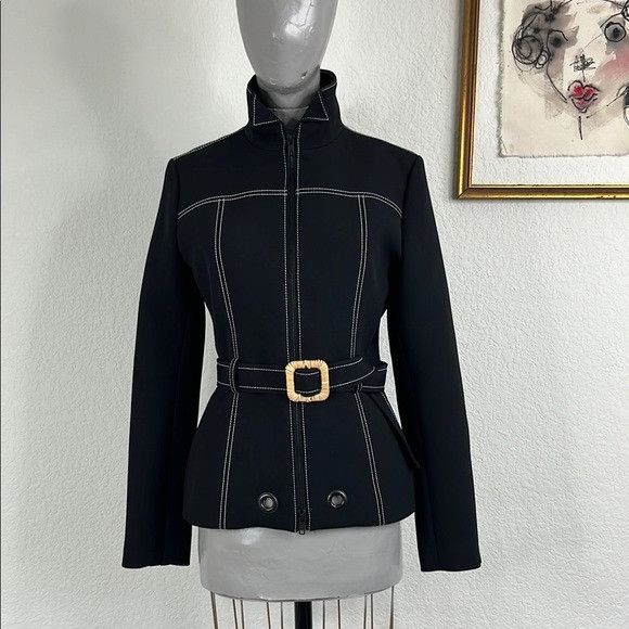 Kenzo × Vintage KENZO Mandarin Officer Neoprene Belted Midi Jacket Size S / US 4 / IT 40 - 1 Thumbnail