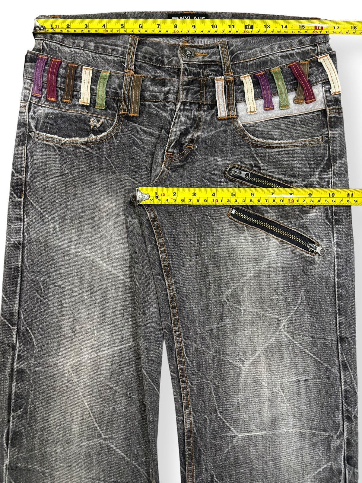 Hysteric Glamour Vintage Nylaus Double Waist Studded Cracked Wash Punk Jeans Size US 33 - 14 Thumbnail
