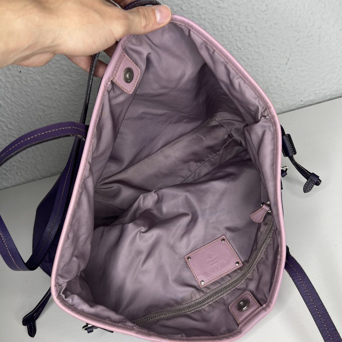 Prada Prada Milano Shoulder Tote Shopper Bag Re-Nylon Purple Logo Size ONE SIZE - 7 Thumbnail