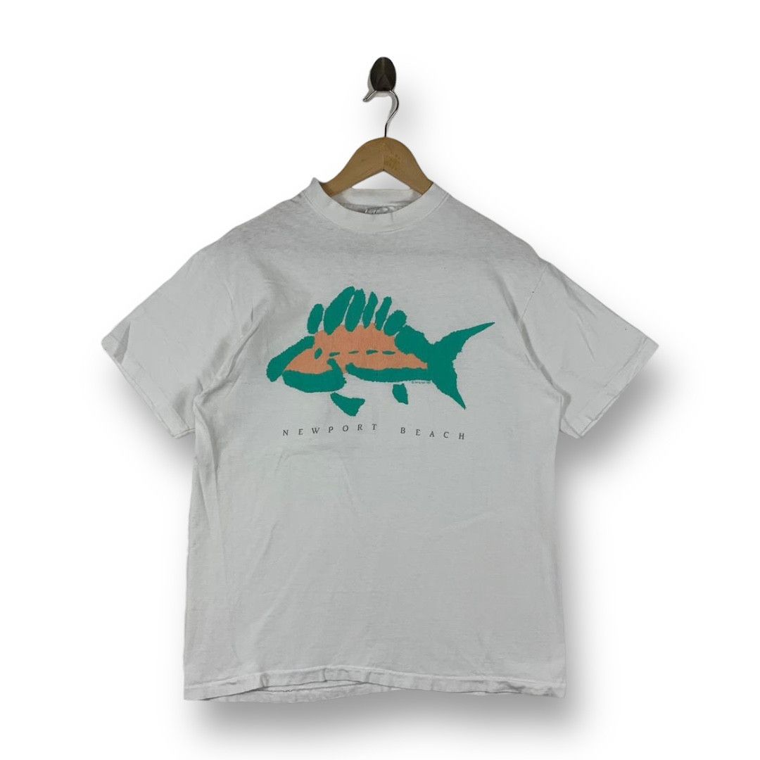 Hanes Vintage 1987 Newport Beach Fish Graphic Tee Size US L / EU 52-54 / 3 - 1 Thumbnail