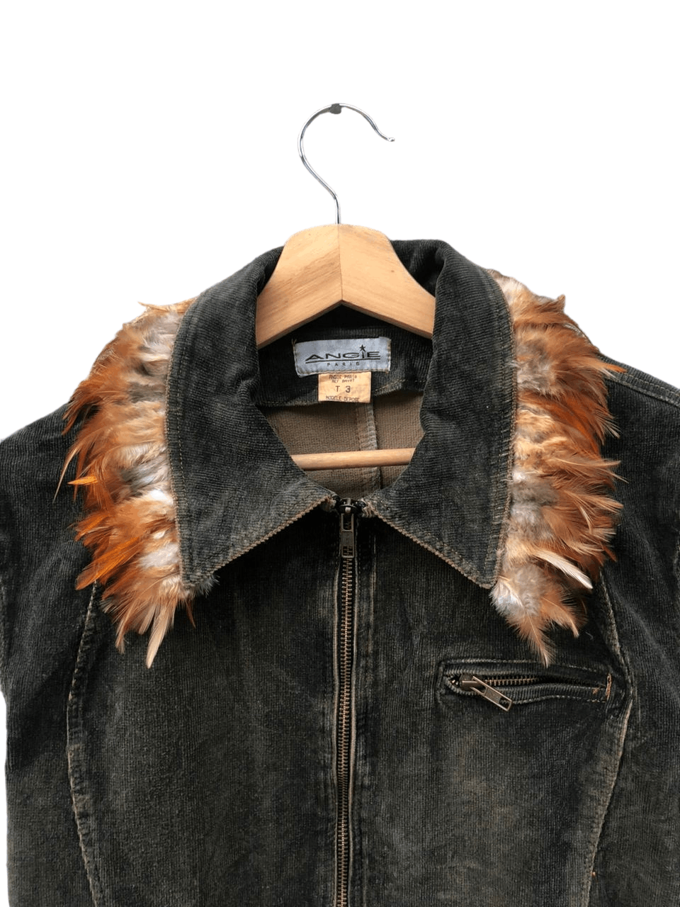 Vintage 💥Angie Paris Ref Bayat Corduroy Jacket chicken feather neck Size M / US 6-8 / IT 42-44 - 3 Thumbnail