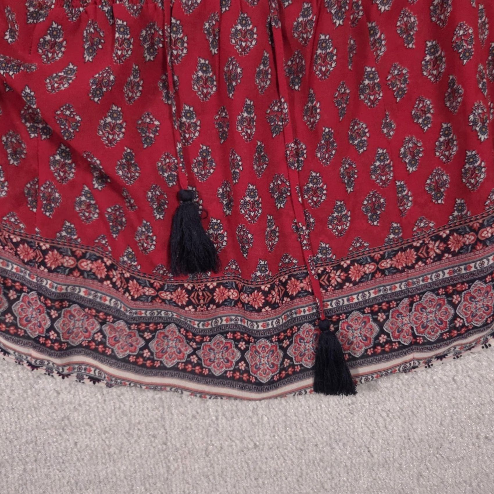 Vintage Knox Rose Blouse Womens Small Red Floral Smocked Tassel Sleeveless Tunic Top Size S / US 4 / IT 40 - 5 Thumbnail