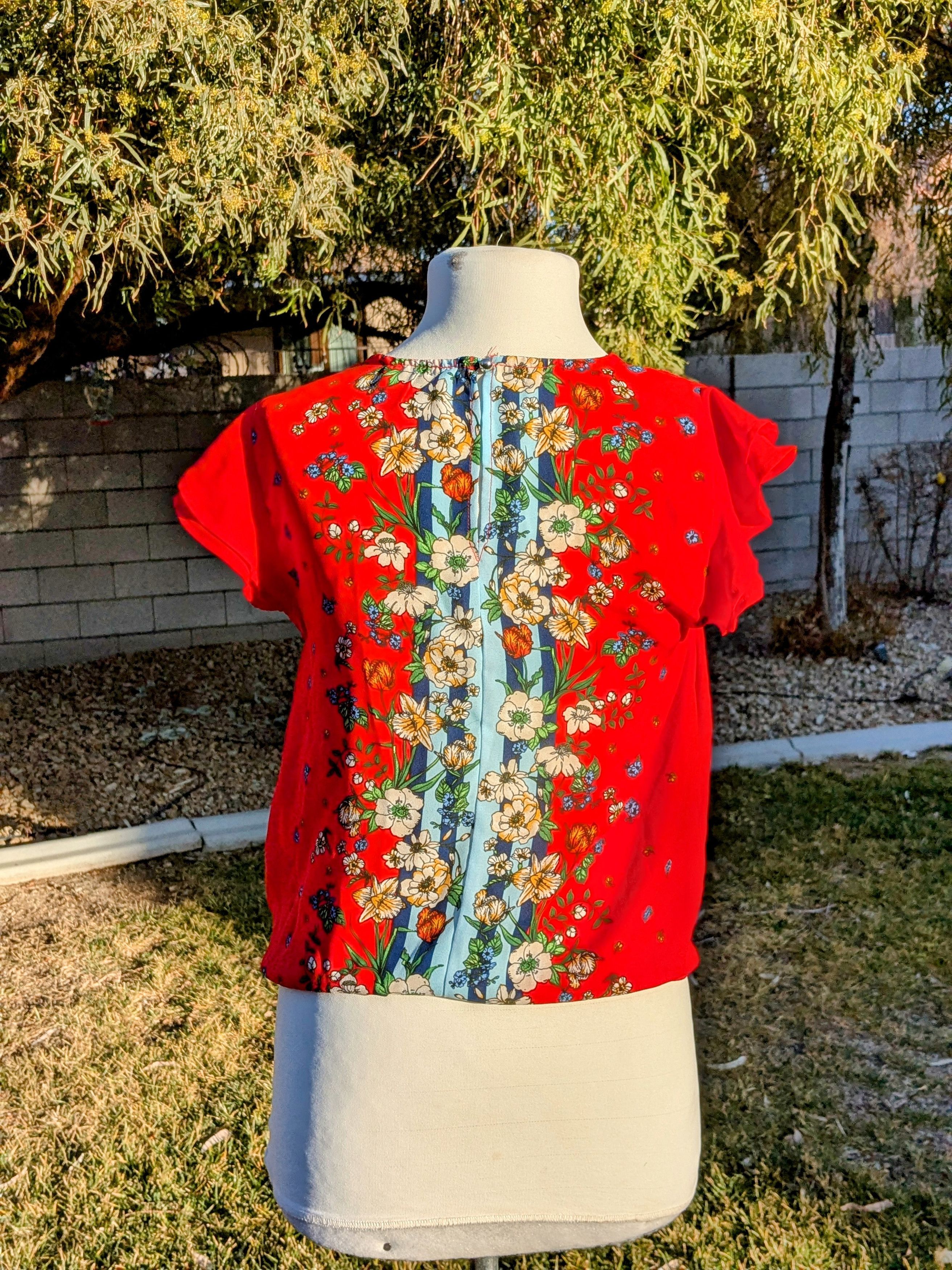 Designer Twine&String Petite Floral Tie Front Flutter Sleeves Blouse Size L / US 10 / IT 46 - 4 Thumbnail