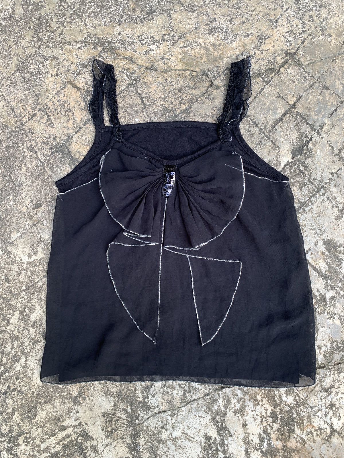 Japanese Brand y2k Unknown Butterfly Bowtie Black Ruffle Sequin Tanktop Size S / US 4 / IT 40 - 1 Thumbnail
