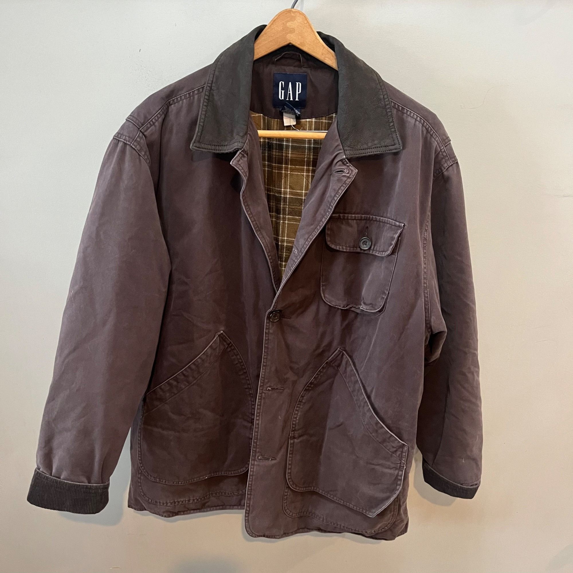 Gap Vintage 90's GAP Mens Brown Cotton Jacket With Plaid Flannel Size US M / EU 48-50 / 2 - 1 Thumbnail