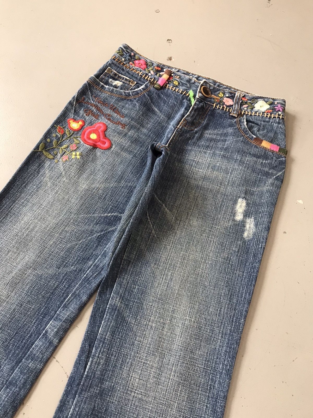 Vintage Y2K Style Flower 🌹 Embroidery Straight Fit denim Size 36" / US 14 / IT 50 - 6 Thumbnail