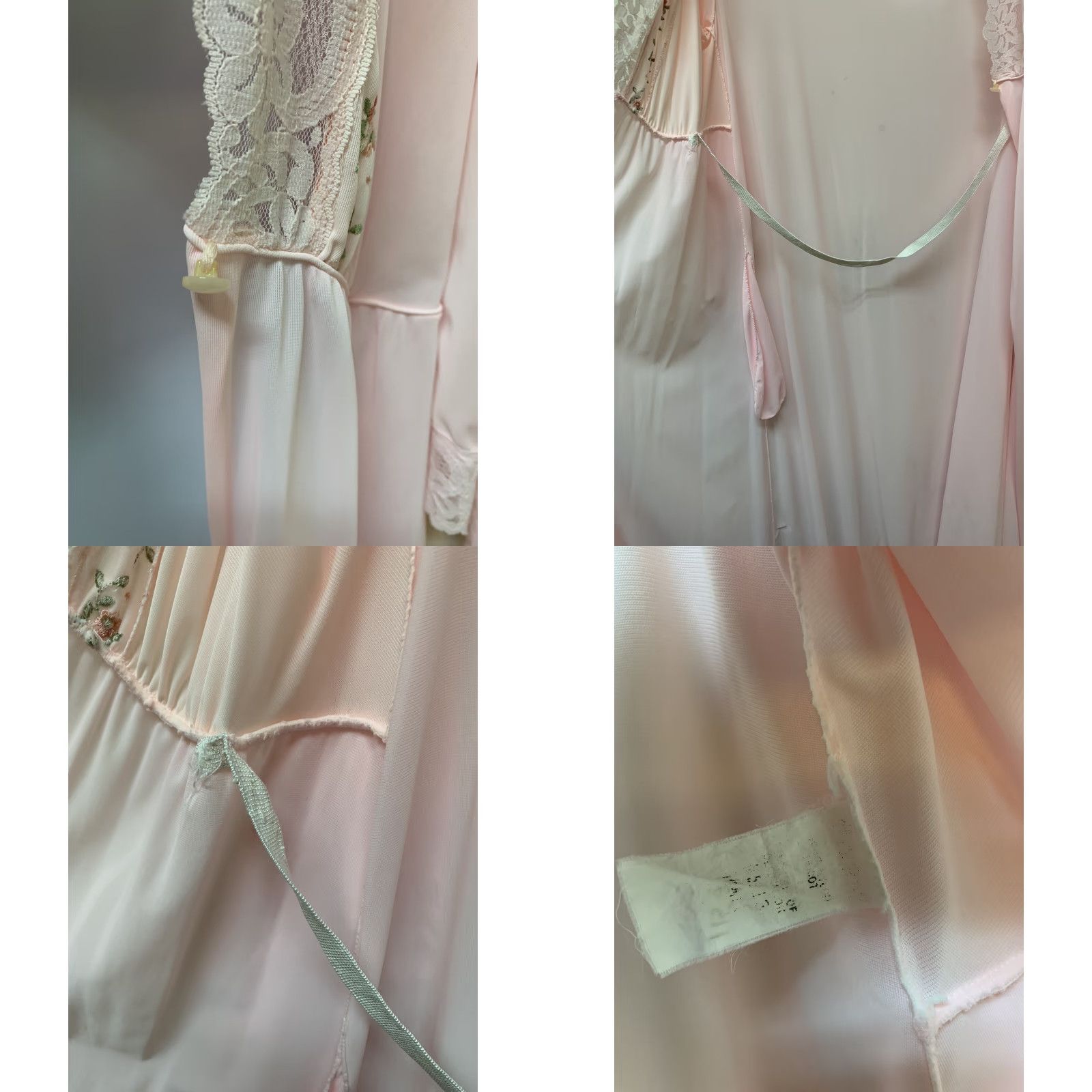 Bell VINTAGE Pink Bell Sleeve Silky Nylon Lace Embroidered Floral Peignoir Robe M Size ONE SIZE - 8 Thumbnail