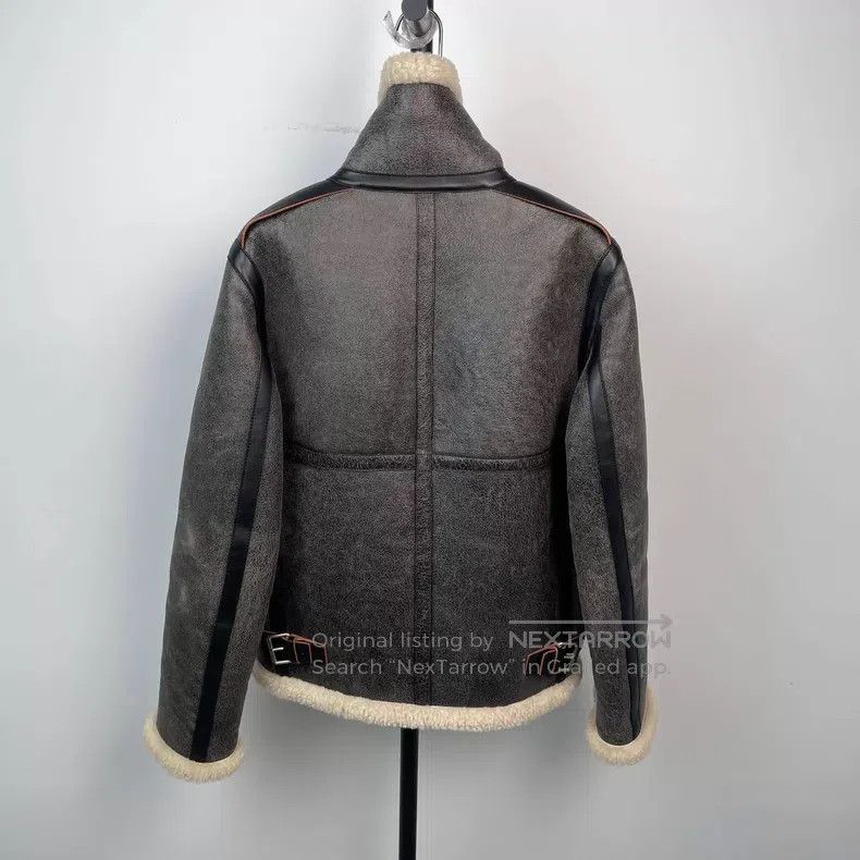 Acne Studios Acne Studios Grey Leather and Fur Collar Flight Jacket Size M / US 6-8 / IT 42-44 - 2 Thumbnail