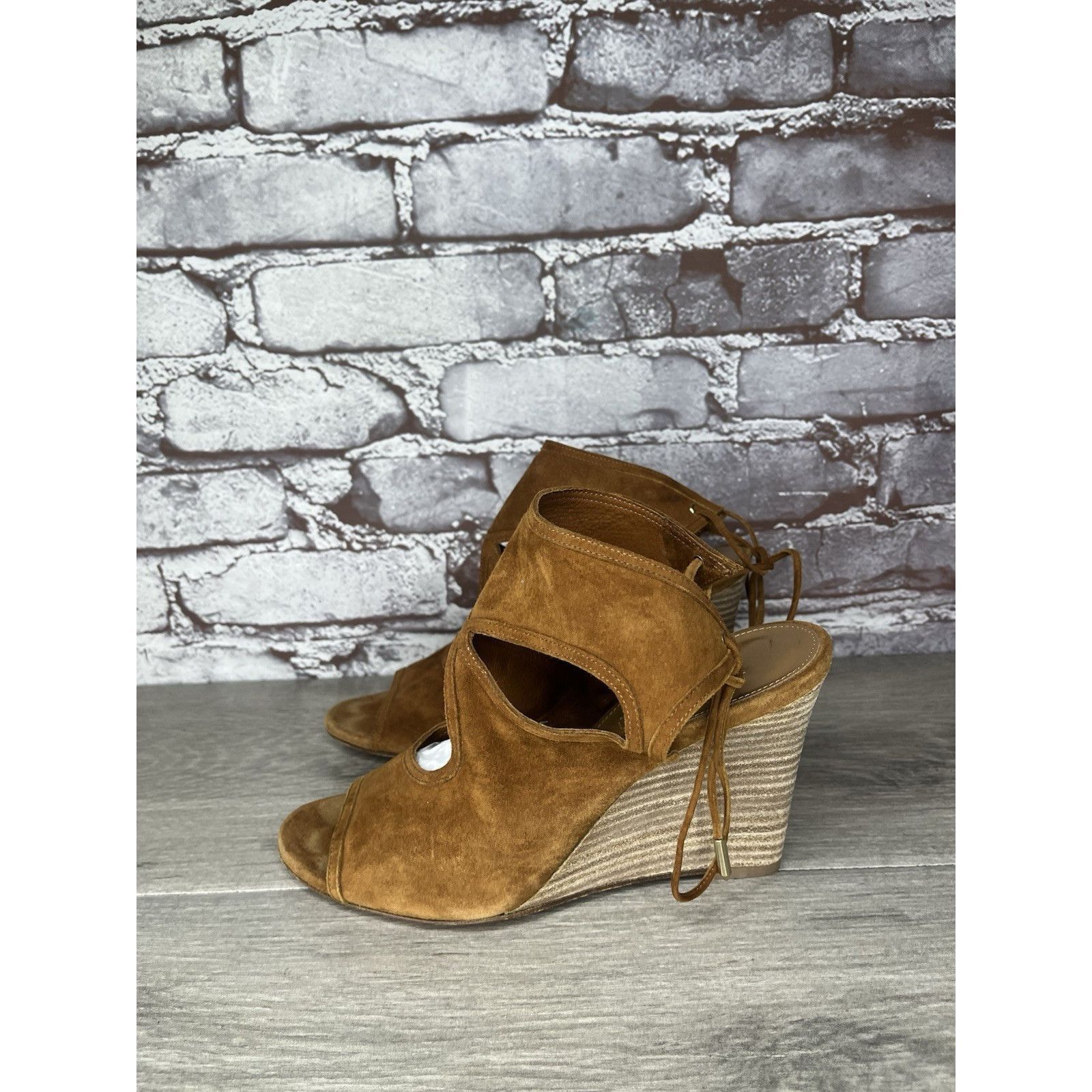 Aquazzura Aquazzura Sexy Thing Camel Ankle Open Toe Lace Up Suede Wedg Size US 7 / IT 37 - 21 Thumbnail