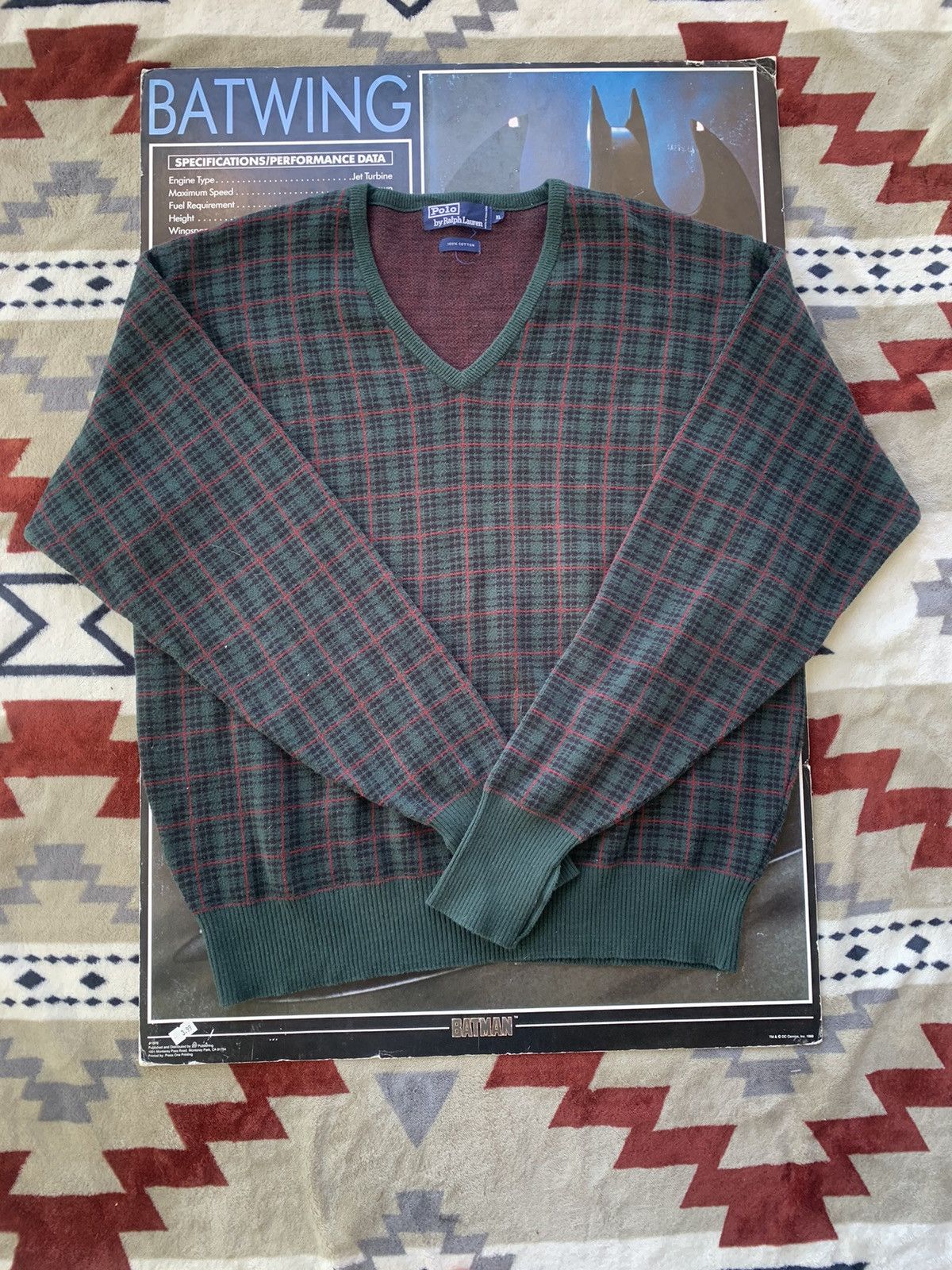 Polo Ralph Lauren × Vintage Vintage plaid polo Ralph Lauren v neck Size US XL / EU 56 / 4 - 1 Thumbnail