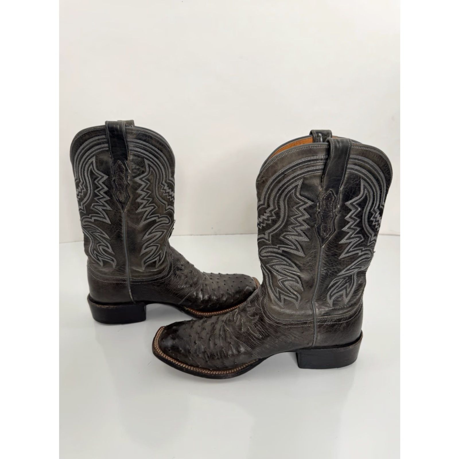 Vintage Lucchese Ostrich Boots Mens 9 Gray Cowboy Western Boot Shoes Size 10 US Shoe 10 Mens Gray Ostrich Western Boots Size US 10 / EU 43 - 6 Thumbnail