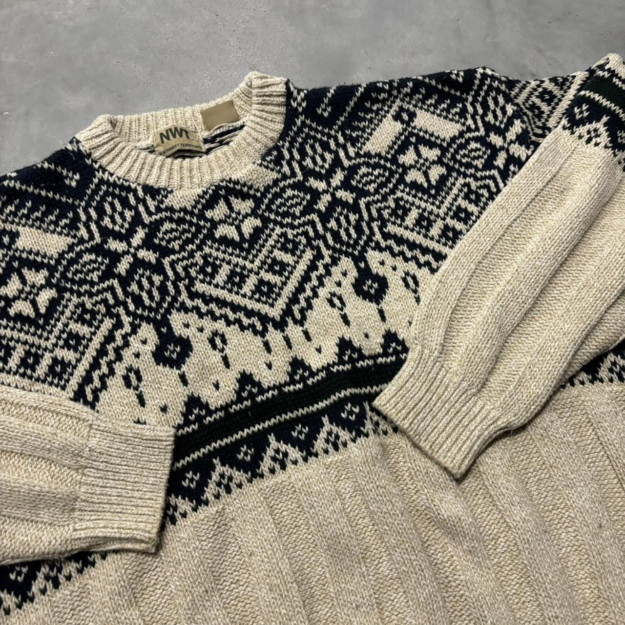 Japanese Brand × Vintage Crazy Vintage 90s Beige Pattern Knit Sweater! Size US XL / EU 56 / 4 - 3 Thumbnail