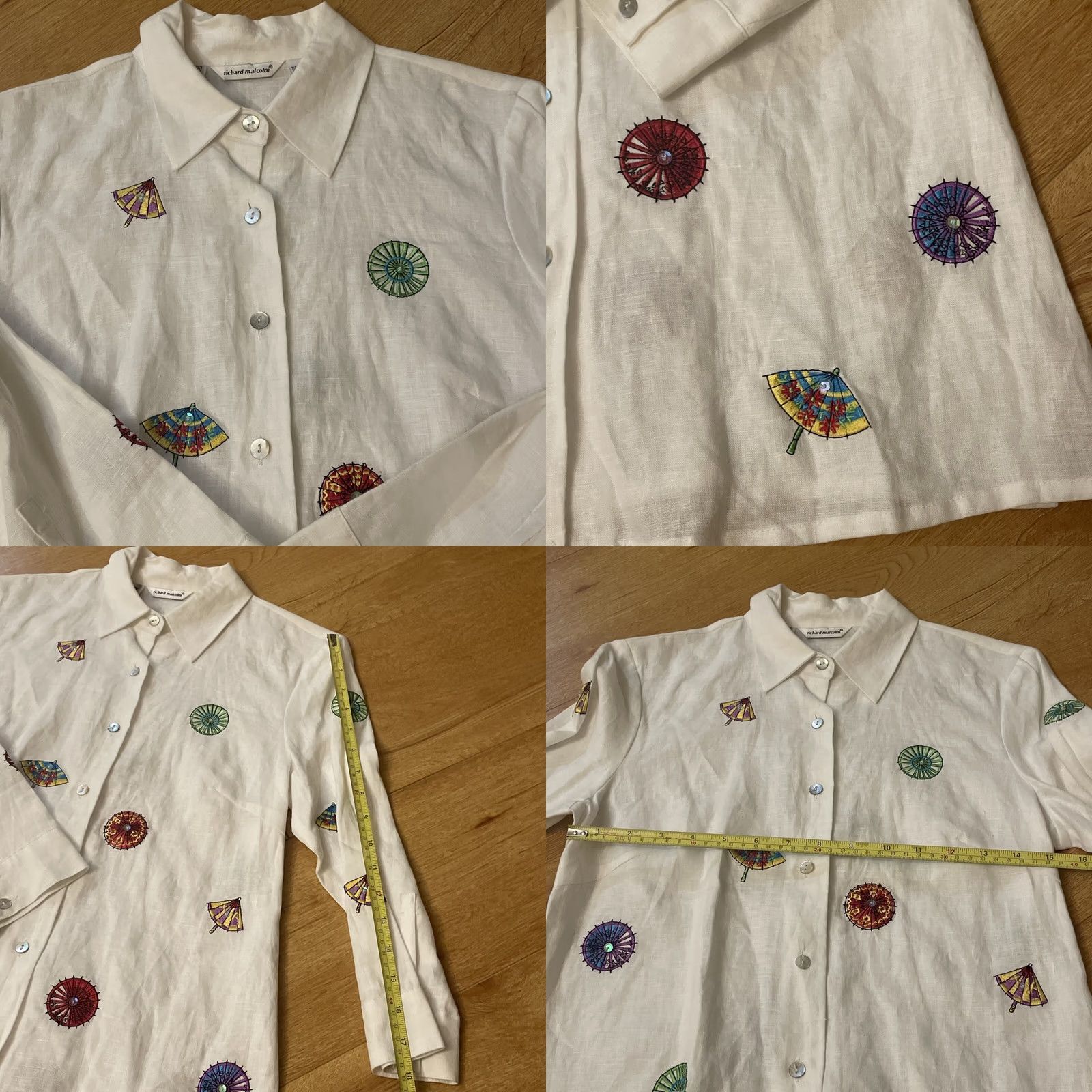 Vintage VINTAGE Richard Malcolm Irish Linen Shell Button White Embroidered Parasol Umbrella Shirt Women S White Embroidered Shell VTG Patrick Size S / US 4 / IT 40 - 8 Thumbnail