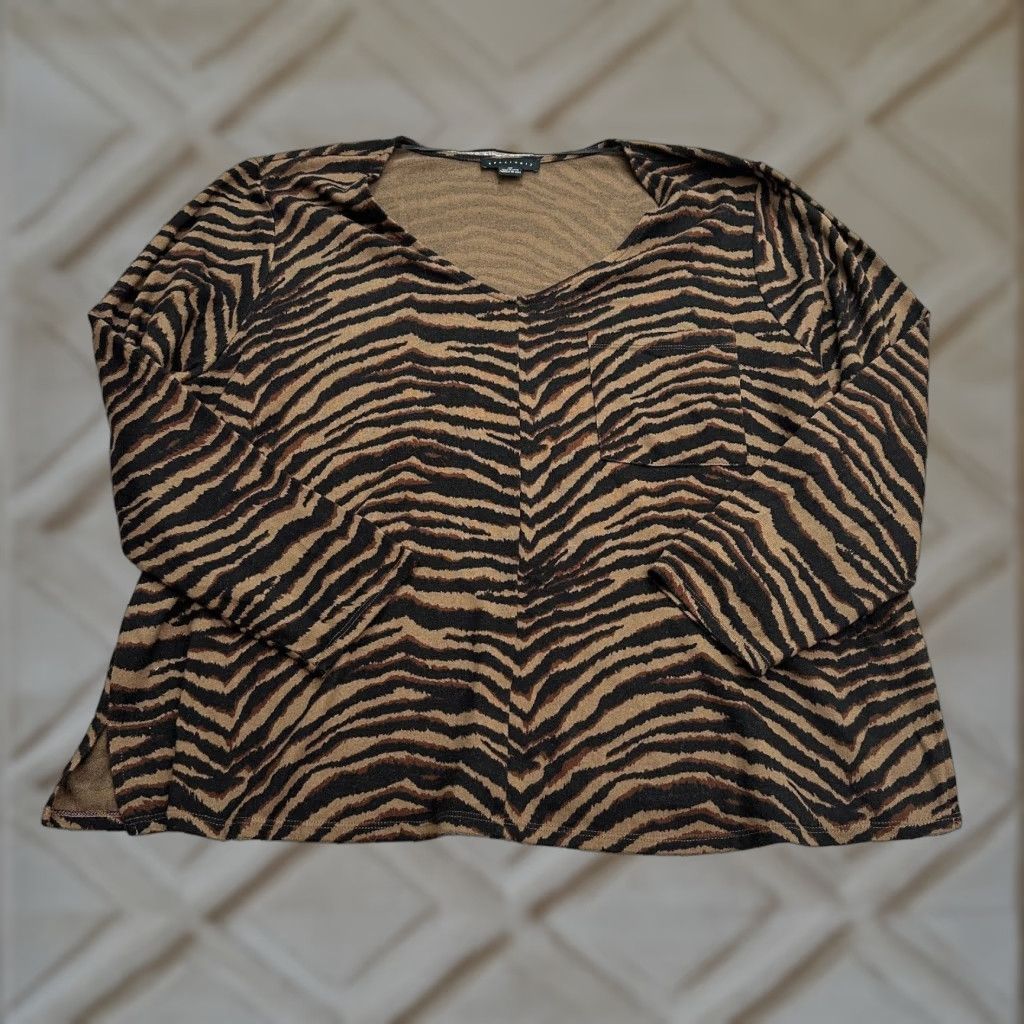 Sanctuary Sanctuary Womens Pullover Sweater 3X Brown Black Animal Print V-Neck Casual Knit Shirt Size XXL / US 16-18 / IT 52-54 - 1 Thumbnail