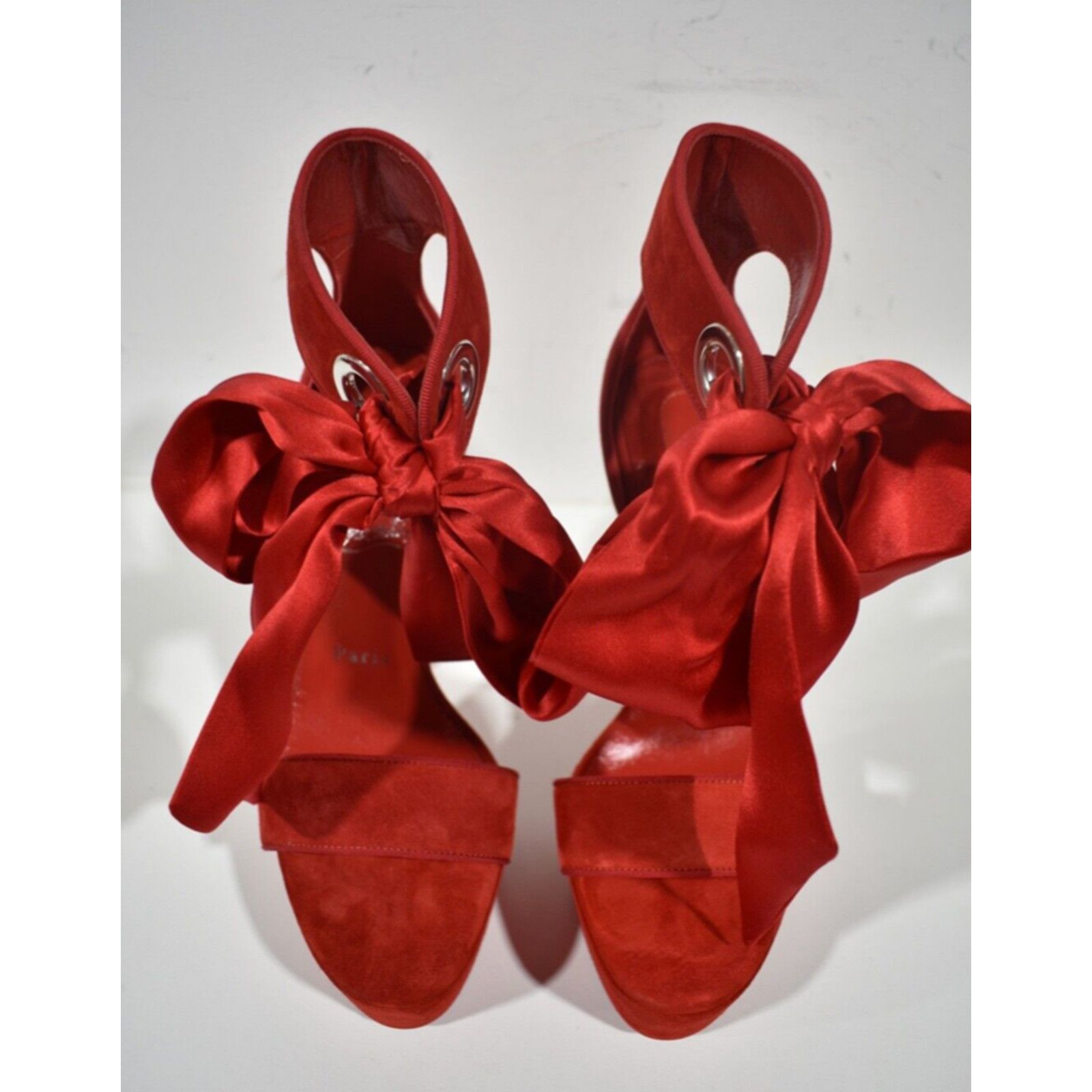 Christian Louboutin Torrida Alta 150 Loubi Red Silk Platform Sandal Heel Pump 42 Size US 12 / IT 42 - 7 Thumbnail