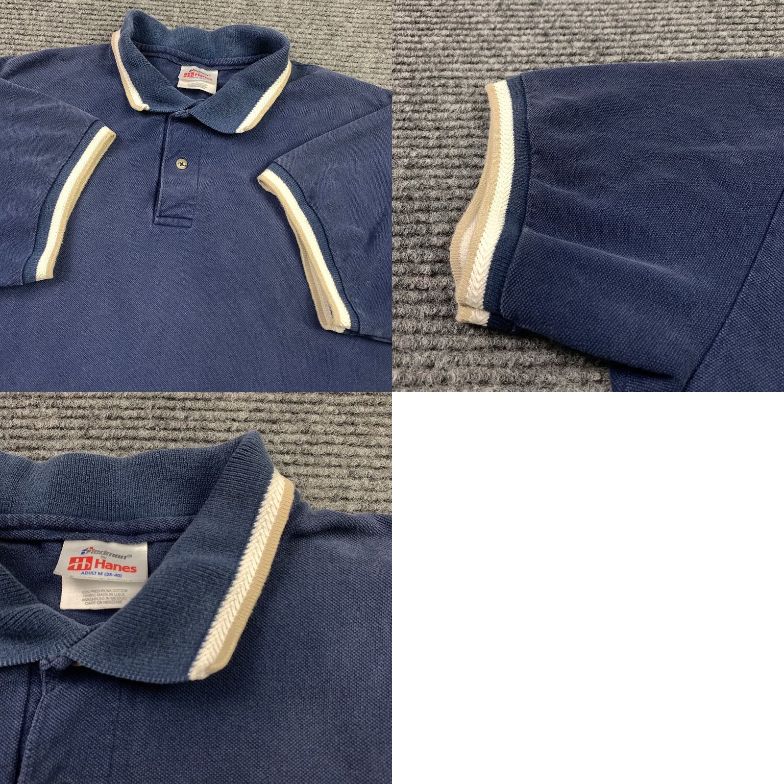 Hanes VINTAGE Hanes Stedman By Hanes Polo Shirt Striped Cuffs Short Sleeve Adult Medium Blue Men’s Polo Size US M / EU 48-50 / 2 - 8 Thumbnail