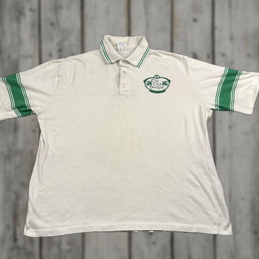 Vintage VINTAGE Print-Ons The Old Brogue Shirt Mens Large White Green Polo Irish Pub Bar 80s Size US L / EU 52-54 / 3 - 1 Thumbnail