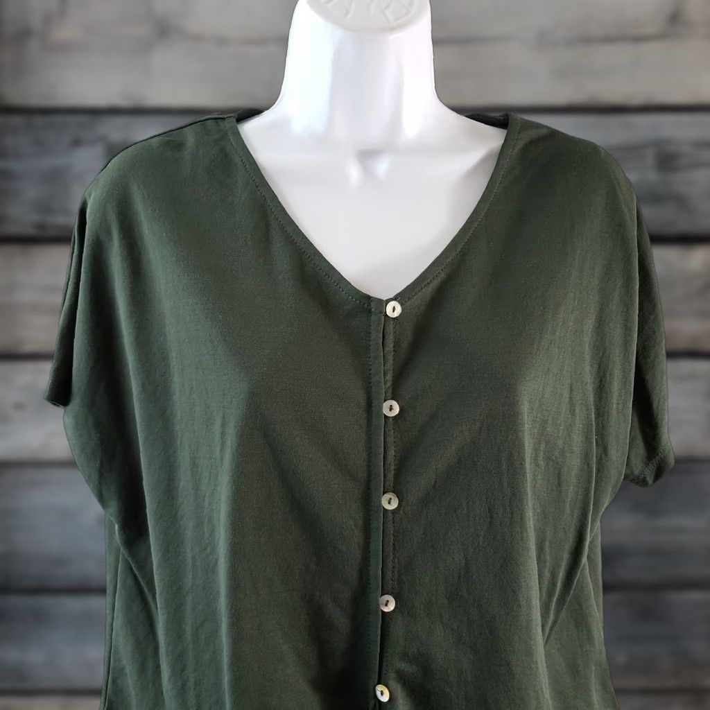 Vintage Papermoon Womens Button Front Top Sz S Green Short Sleeve Cotton Blend Blouse Shirt Womens 90s? Size S / US 4 / IT 40 - 1 Thumbnail