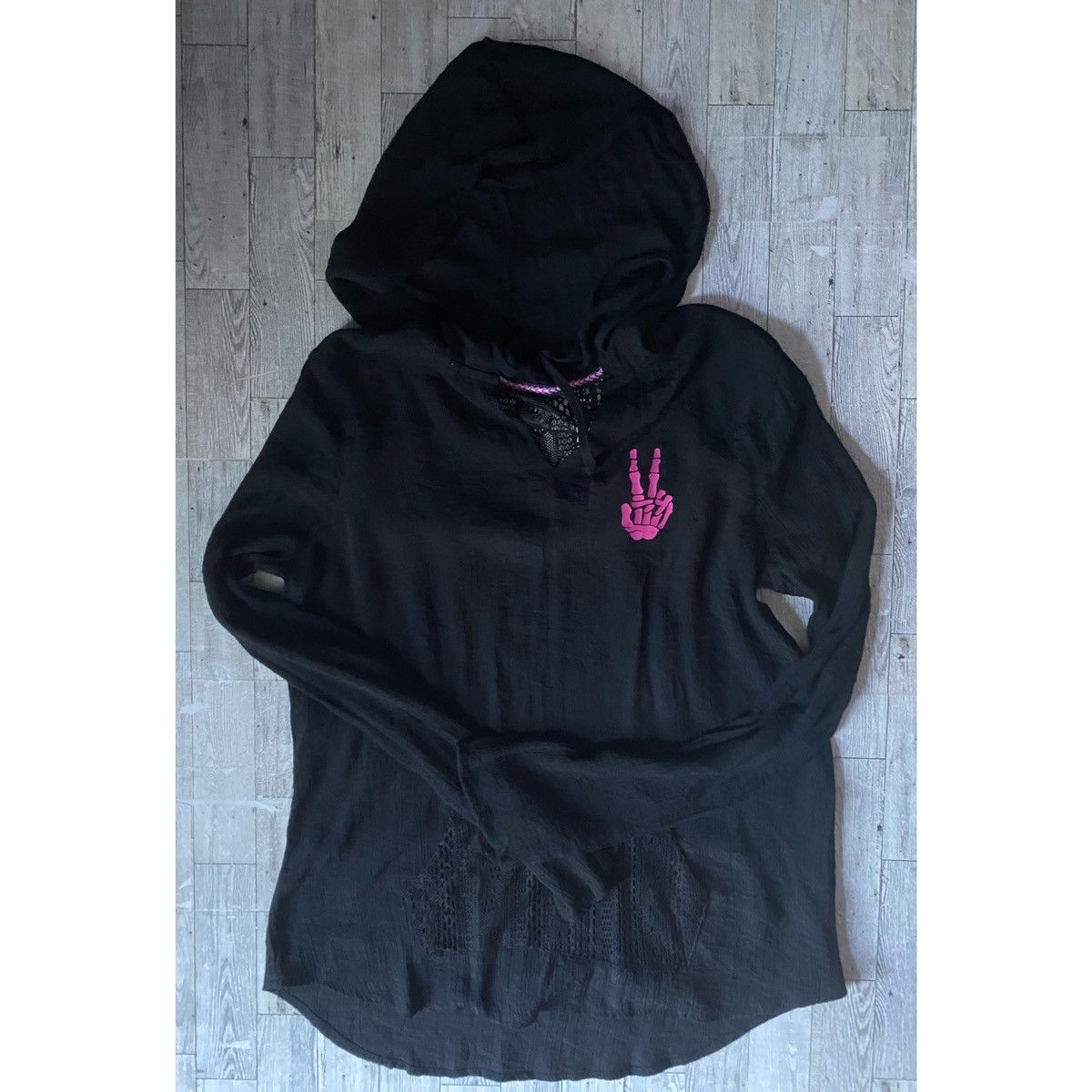 Vintage Retro, Peace Sign Skeleton, Upcycled, Hooded, Cover-Up Tunic Size S / US 4 / IT 40 - 14 Thumbnail