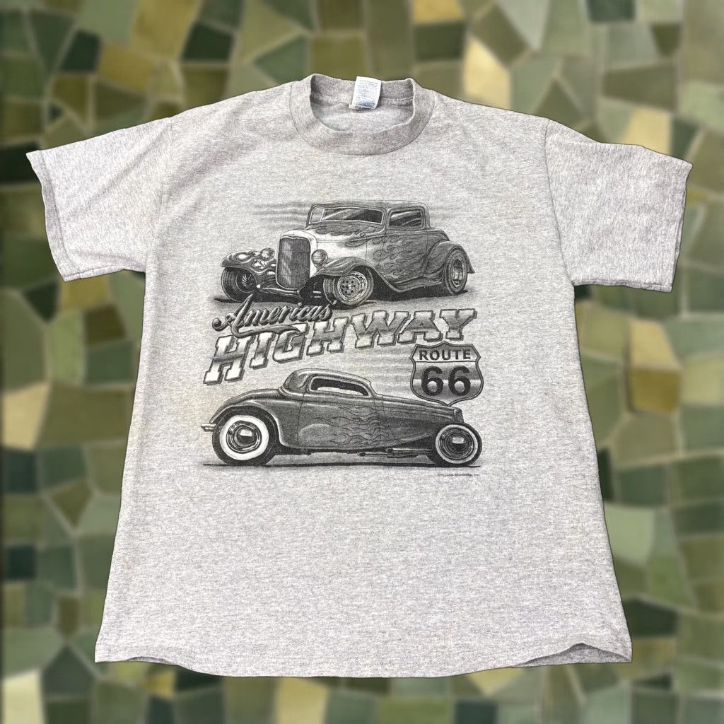 Delta VINTAGE Route 66 Shirt Mens Medium Gray America's Highway Hot Rod Cars 90s Size US M / EU 48-50 / 2 - 1 Thumbnail