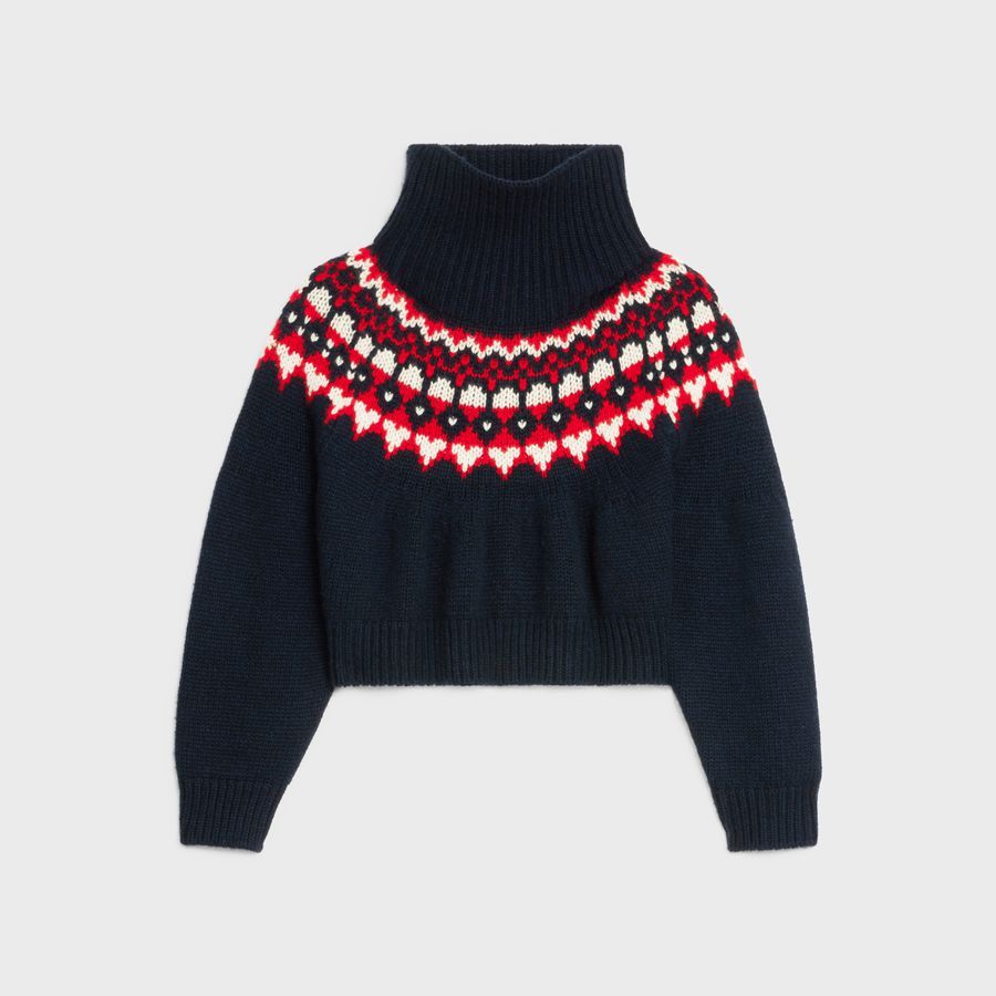 Celine High Neck Sweater in Fare Isle Cashemere Navy Size L / US 10 / IT 46 - 1 Thumbnail