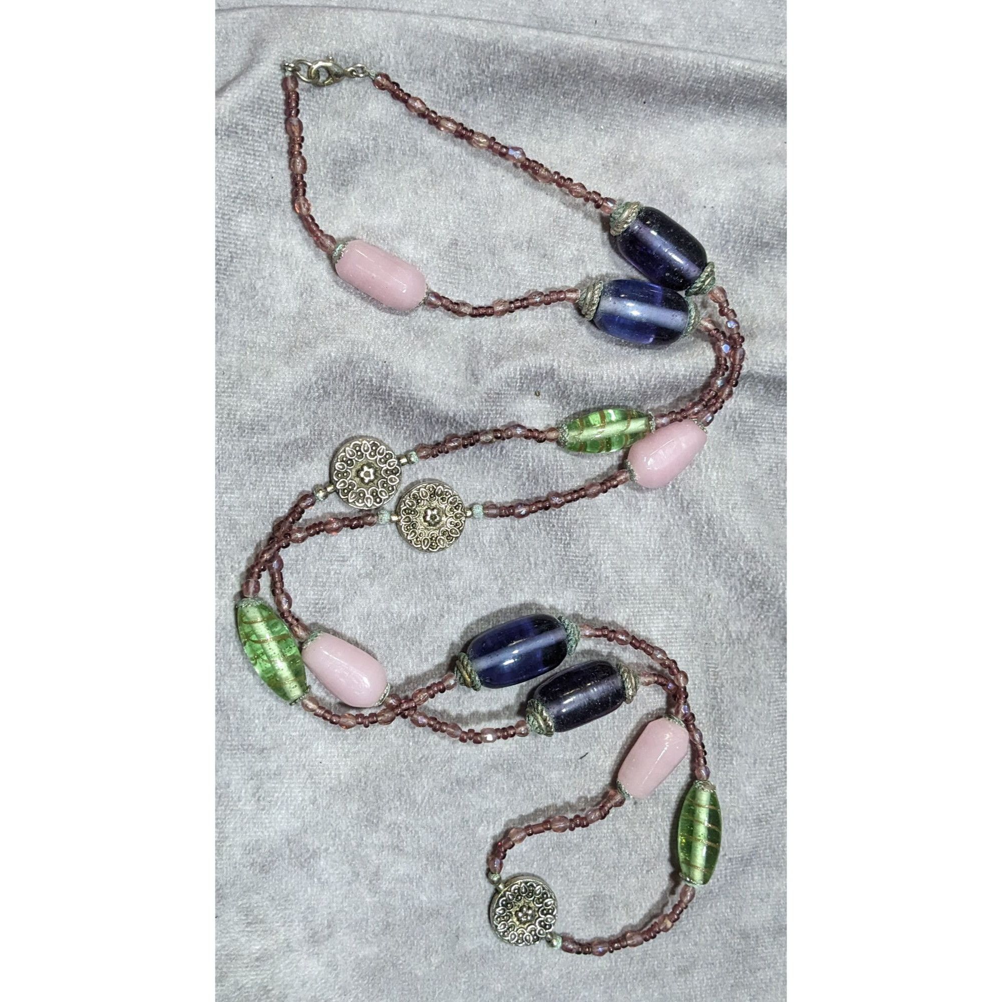 Handmade Handmade Vintage Green And Purple Glass Station Necklace Size ONE SIZE - 6 Thumbnail